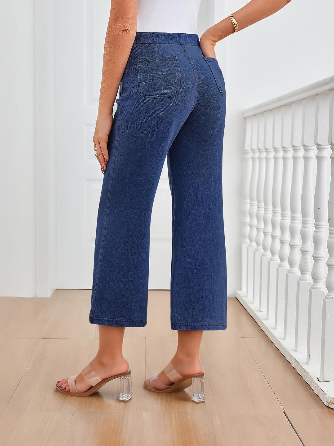 imageTrendy Queen Womens Capri Jeans High Waisted Wide Straight Leg Stretchy Cropped Jeans Fashion Denim Pants Fall 2025Blue