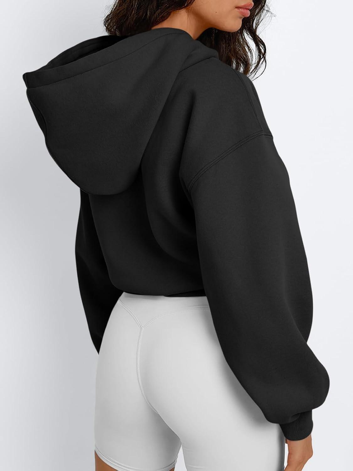 imageTrendy Queen Womens Cute Cropped Hoodies Y2k Long Sleeve Sweatshirts Fall Fashion Outfits Winter Sweater Clothes 2025Black