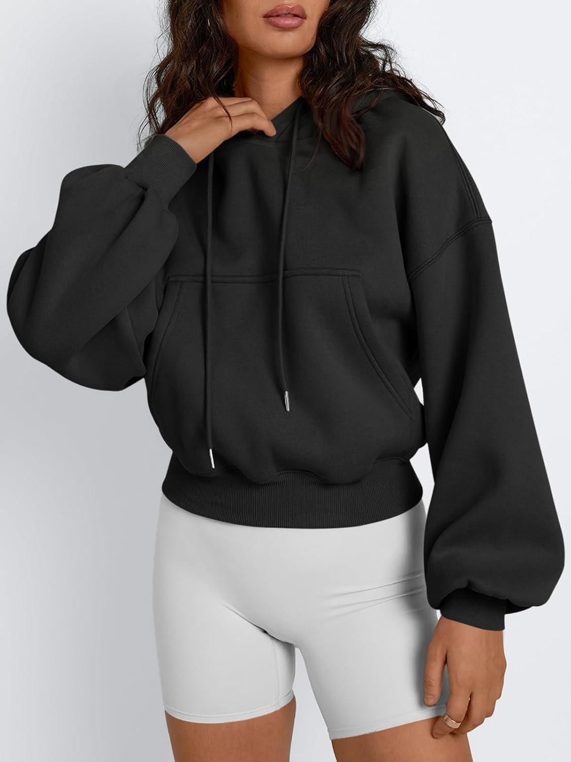 imageTrendy Queen Womens Cute Cropped Hoodies Y2k Long Sleeve Sweatshirts Fall Fashion Outfits Winter Sweater Clothes 2025Black