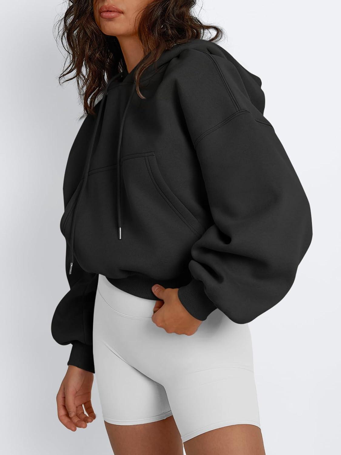 imageTrendy Queen Womens Cute Cropped Hoodies Y2k Long Sleeve Sweatshirts Fall Fashion Outfits Winter Sweater Clothes 2025Black