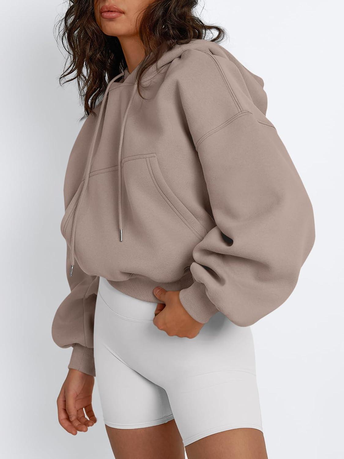 imageTrendy Queen Womens Cute Cropped Hoodies Y2k Long Sleeve Sweatshirts Fall Fashion Outfits Winter Sweater Clothes 2025Coffee Grey