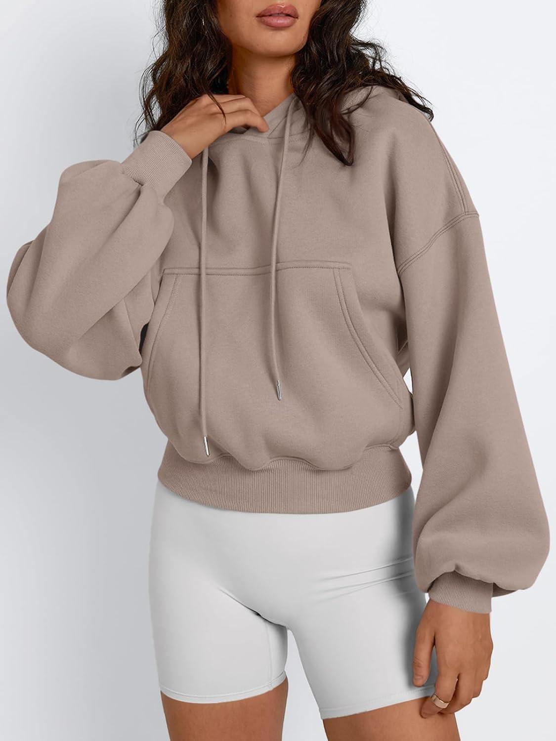 imageTrendy Queen Womens Cute Cropped Hoodies Y2k Long Sleeve Sweatshirts Fall Fashion Outfits Winter Sweater Clothes 2025Coffee Grey