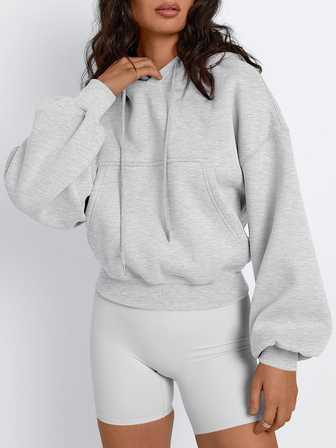 imageTrendy Queen Womens Cute Cropped Hoodies Y2k Long Sleeve Sweatshirts Fall Fashion Outfits Winter Sweater Clothes 2025Grey