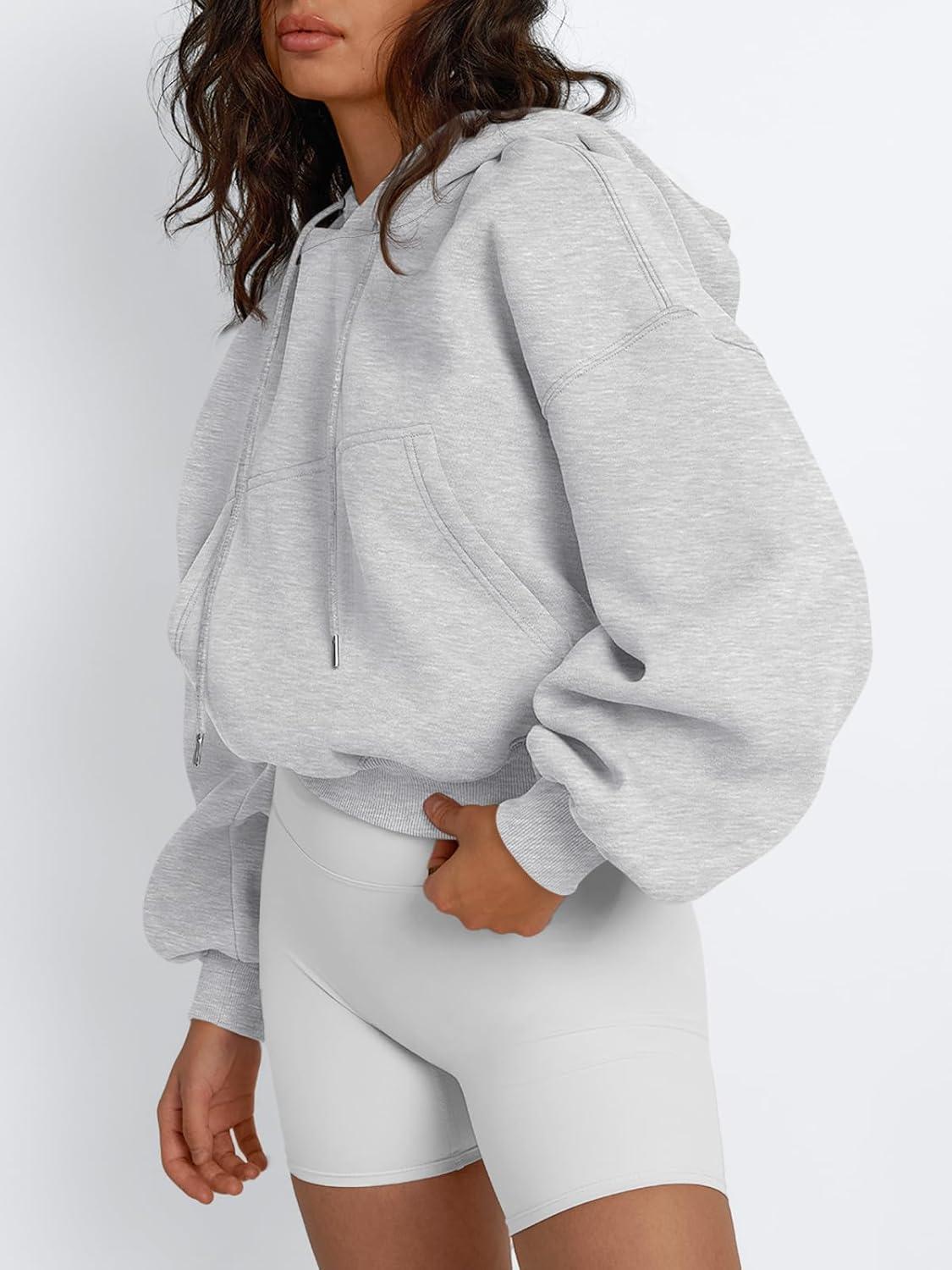 imageTrendy Queen Womens Cute Cropped Hoodies Y2k Long Sleeve Sweatshirts Fall Fashion Outfits Winter Sweater Clothes 2025Grey