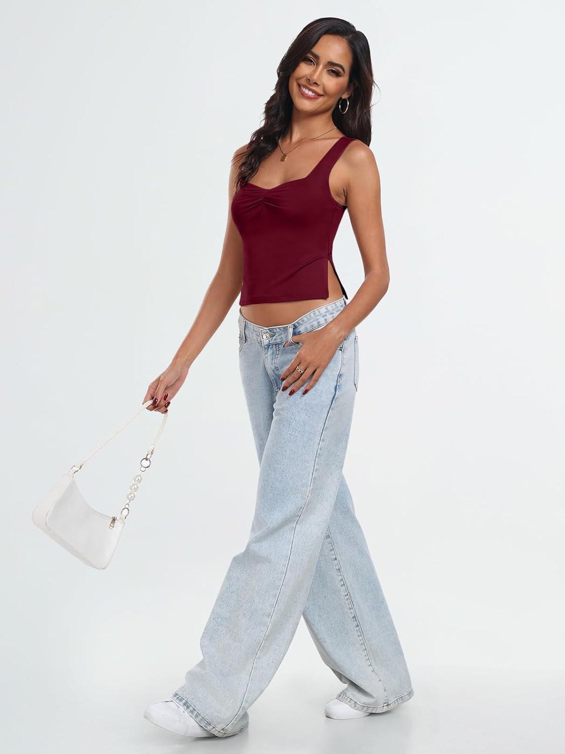 imageTrendy Queen Womens Going Out Crop Tops Backless Tank Tops Summer Y2k Teen Girls Basics Cute ClothesBurgundy