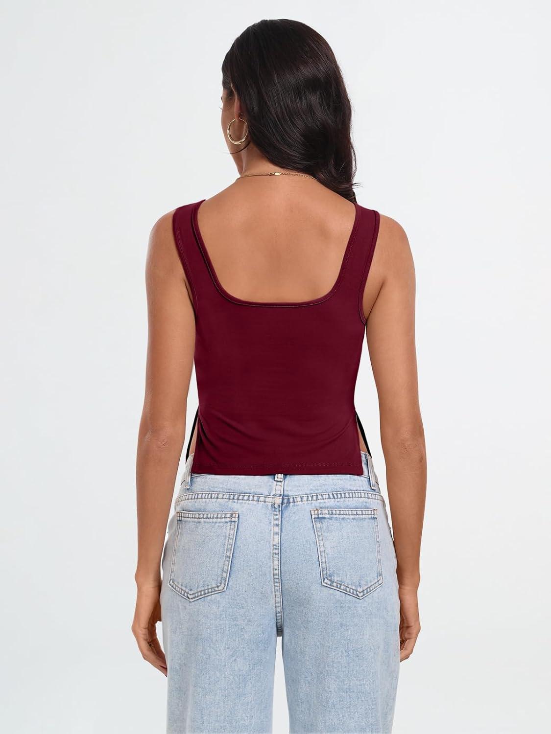 imageTrendy Queen Womens Going Out Crop Tops Backless Tank Tops Summer Y2k Teen Girls Basics Cute ClothesBurgundy