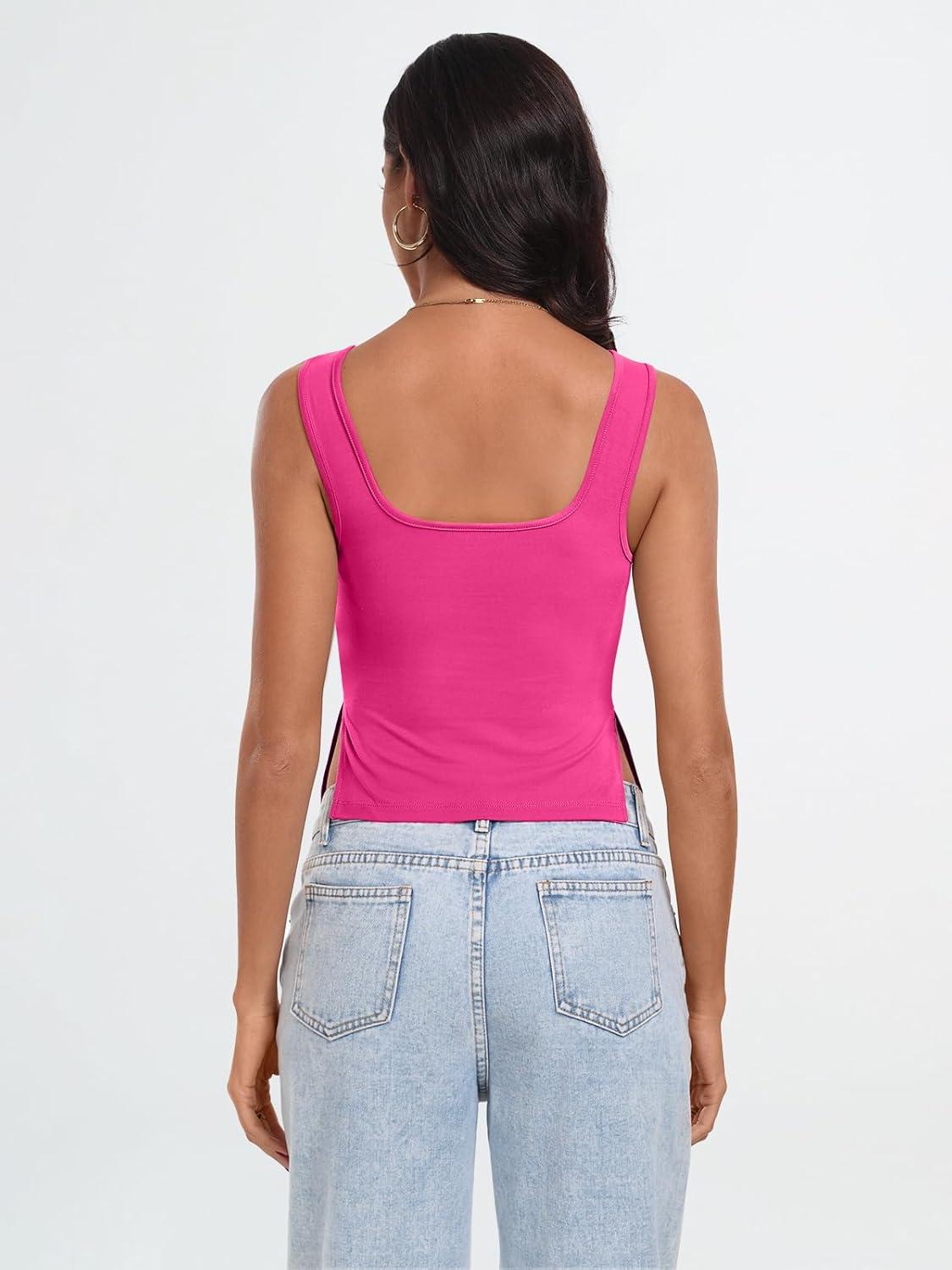 imageTrendy Queen Womens Going Out Crop Tops Backless Tank Tops Summer Y2k Teen Girls Basics Cute ClothesNeonpink