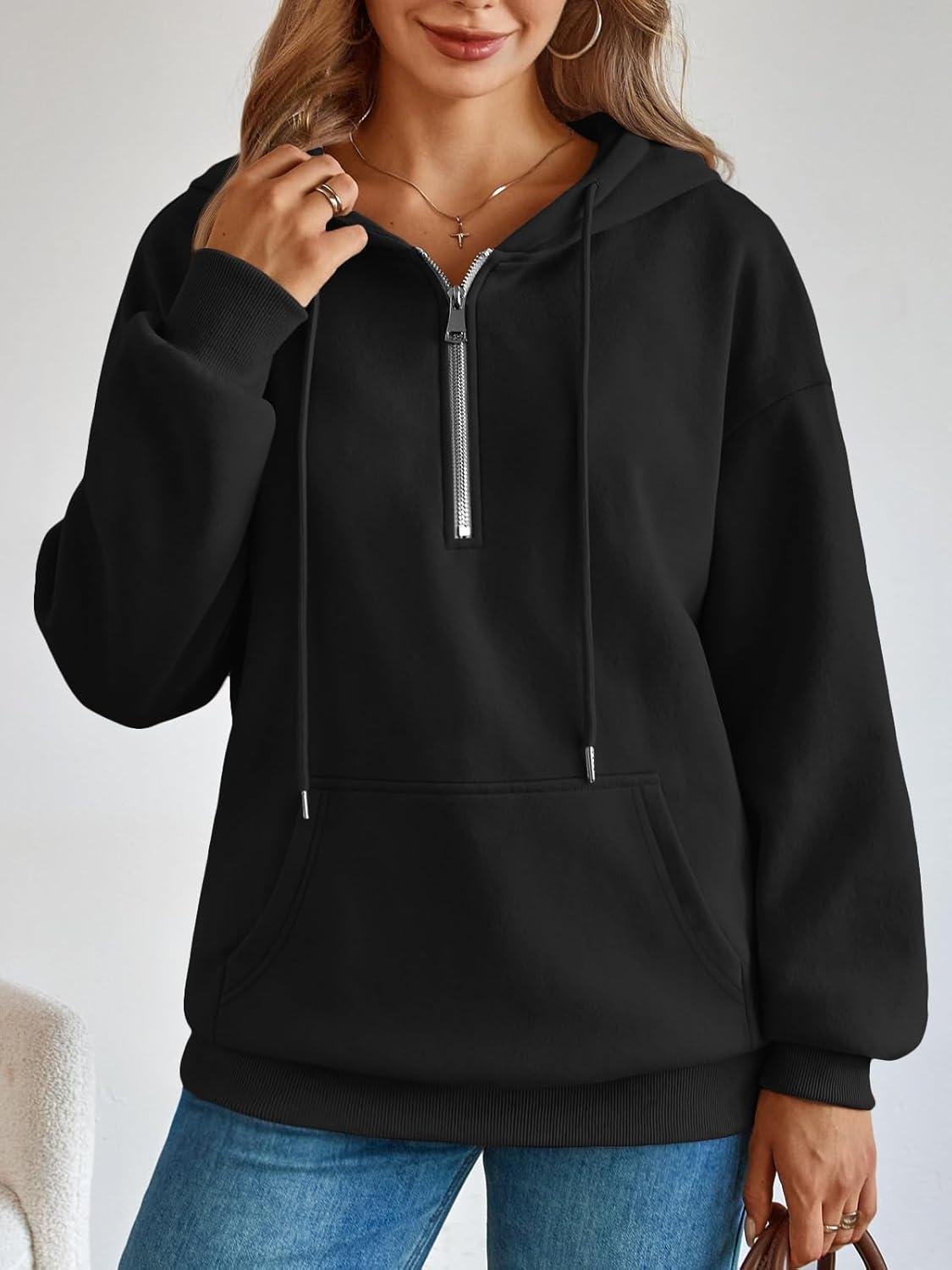 imageTrendy Queen Womens Hoodies Fleece Fashion Half Zip Sweatshirts Cute Y2k Fall Clothes 2025Black