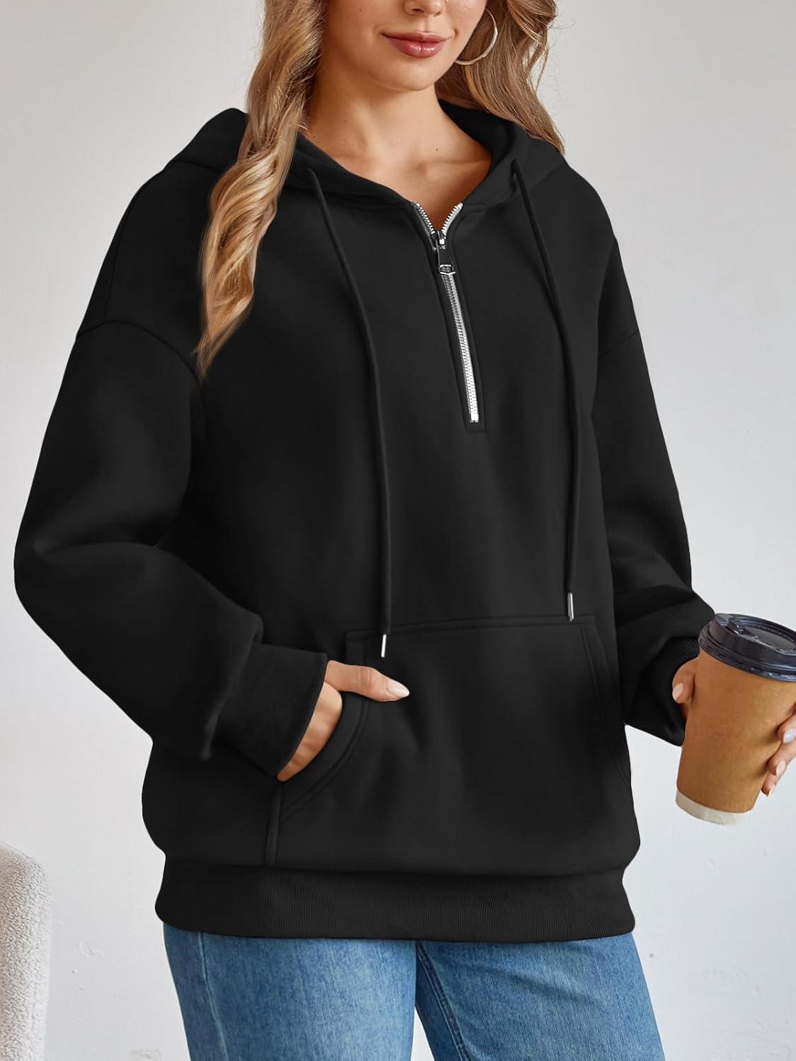 imageTrendy Queen Womens Hoodies Fleece Fashion Half Zip Sweatshirts Cute Y2k Fall Clothes 2025Black