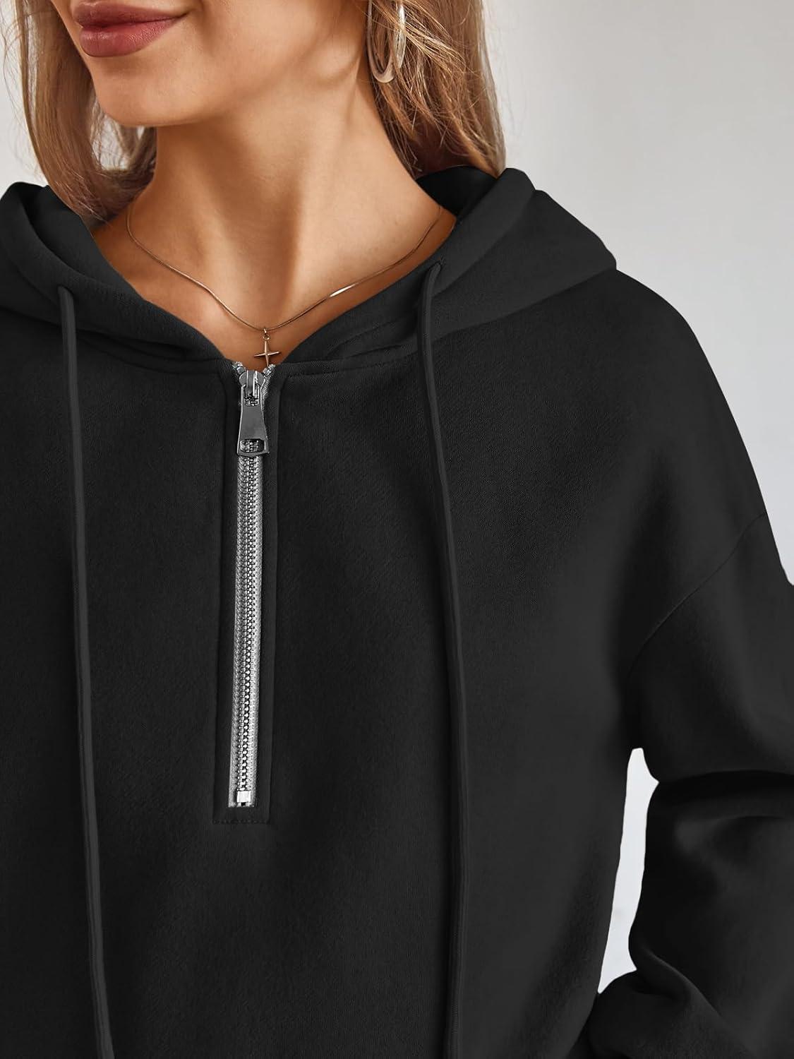 imageTrendy Queen Womens Hoodies Fleece Fashion Half Zip Sweatshirts Cute Y2k Fall Clothes 2025Black