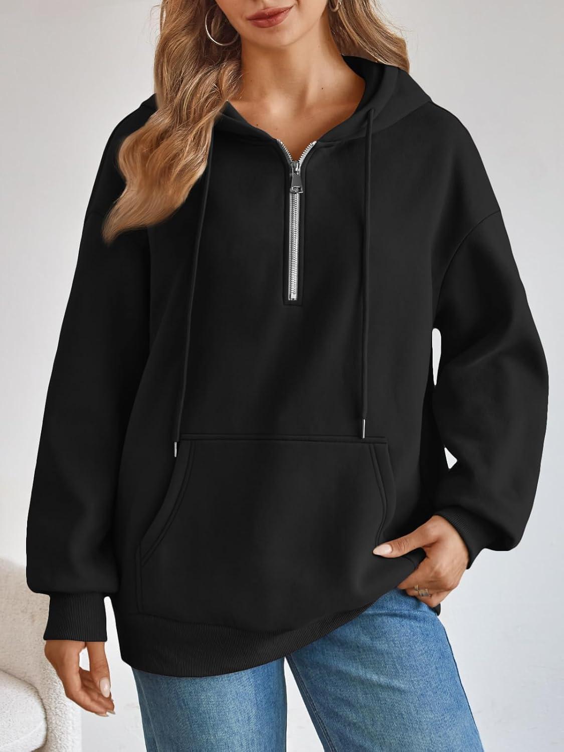 imageTrendy Queen Womens Hoodies Fleece Fashion Half Zip Sweatshirts Cute Y2k Fall Clothes 2025Black