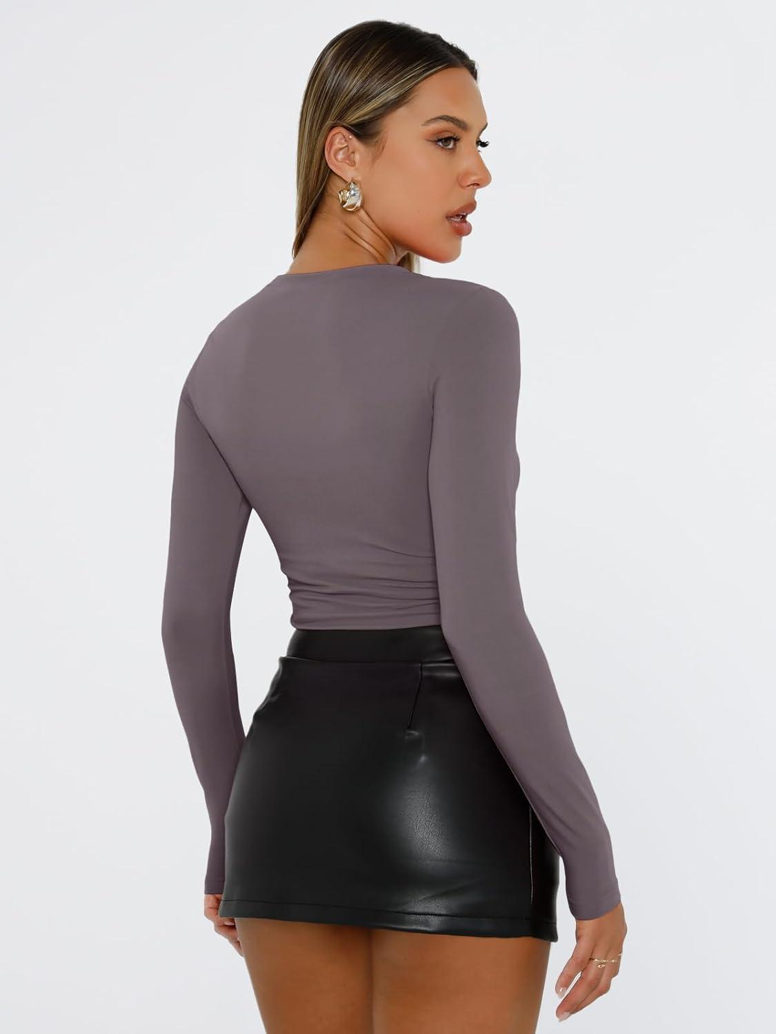 imageTrendy Queen Womens Long Sleeve T Shirts Fall Fashion 2025 Basic Crop Tops Going Out Outfits Y2k ClothesNutmeg