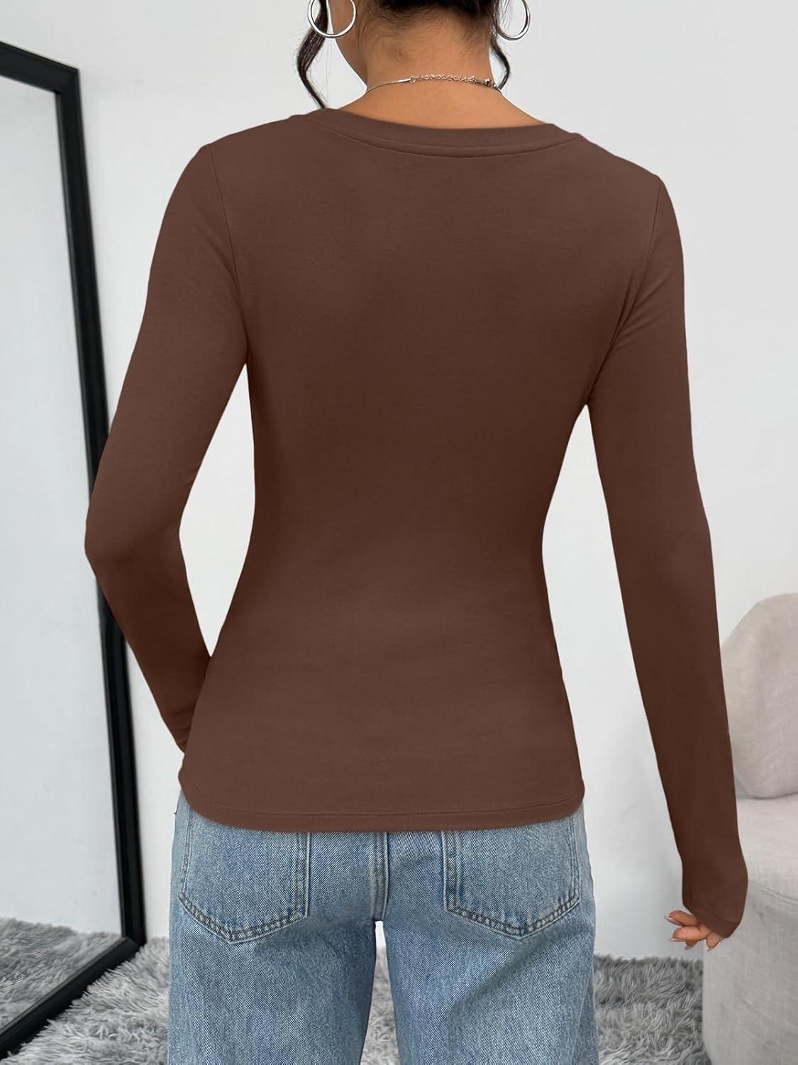 imageTrendy Queen Womens Long Sleeve TShirts Basic Crop Tops 2025 Fall Fashion Outfits Going Out Winter ClothesCocoa