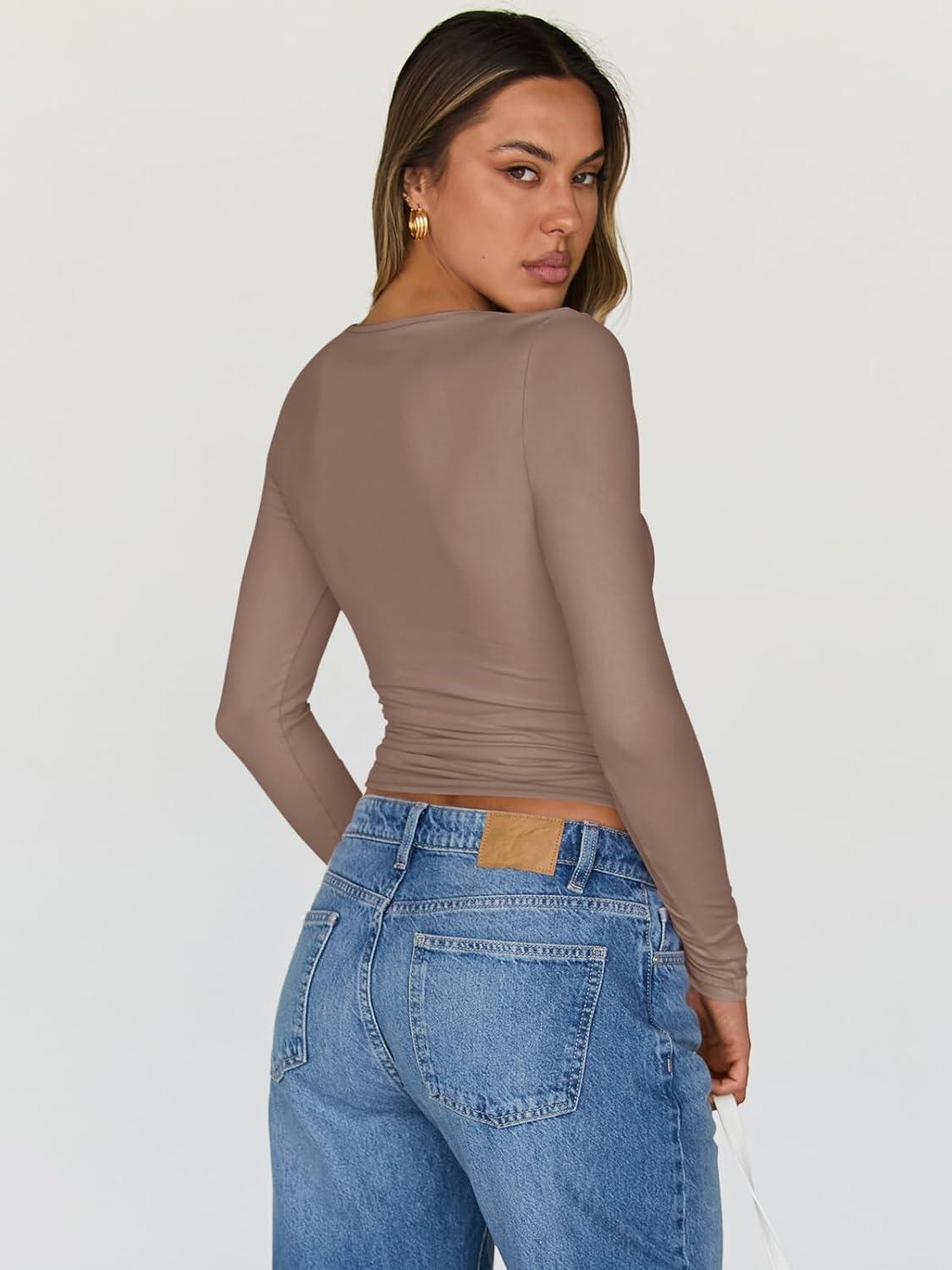 imageTrendy Queen Womens Long Sleeve Tops Going Out Top Trendy Cute Shirt Y2k Clothes Fashion Clothing Fall Outfits 2025Coffeegrey