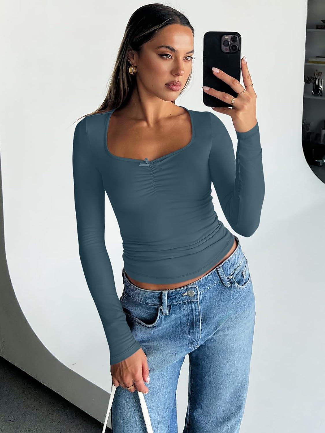 imageTrendy Queen Womens Long Sleeve Tops Going Out Top Trendy Cute Shirt Y2k Clothes Fashion Clothing Fall Outfits 2025Hazeblue
