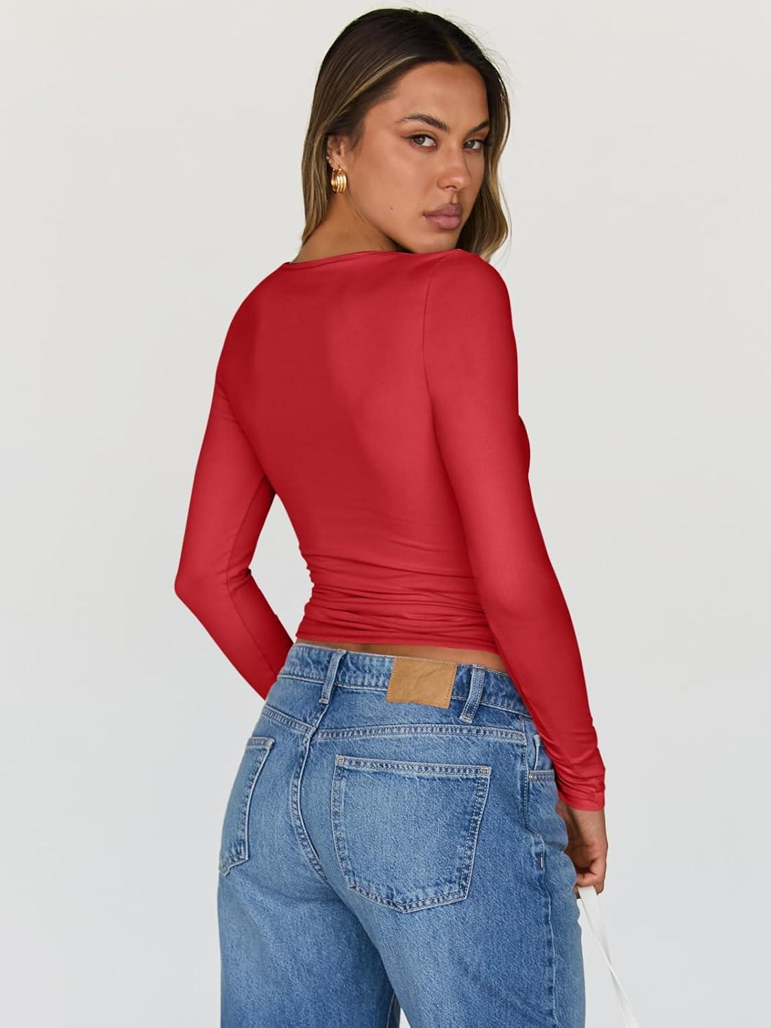 imageTrendy Queen Womens Long Sleeve Tops Going Out Top Trendy Cute Shirt Y2k Clothes Fashion Clothing Fall Outfits 2025Red