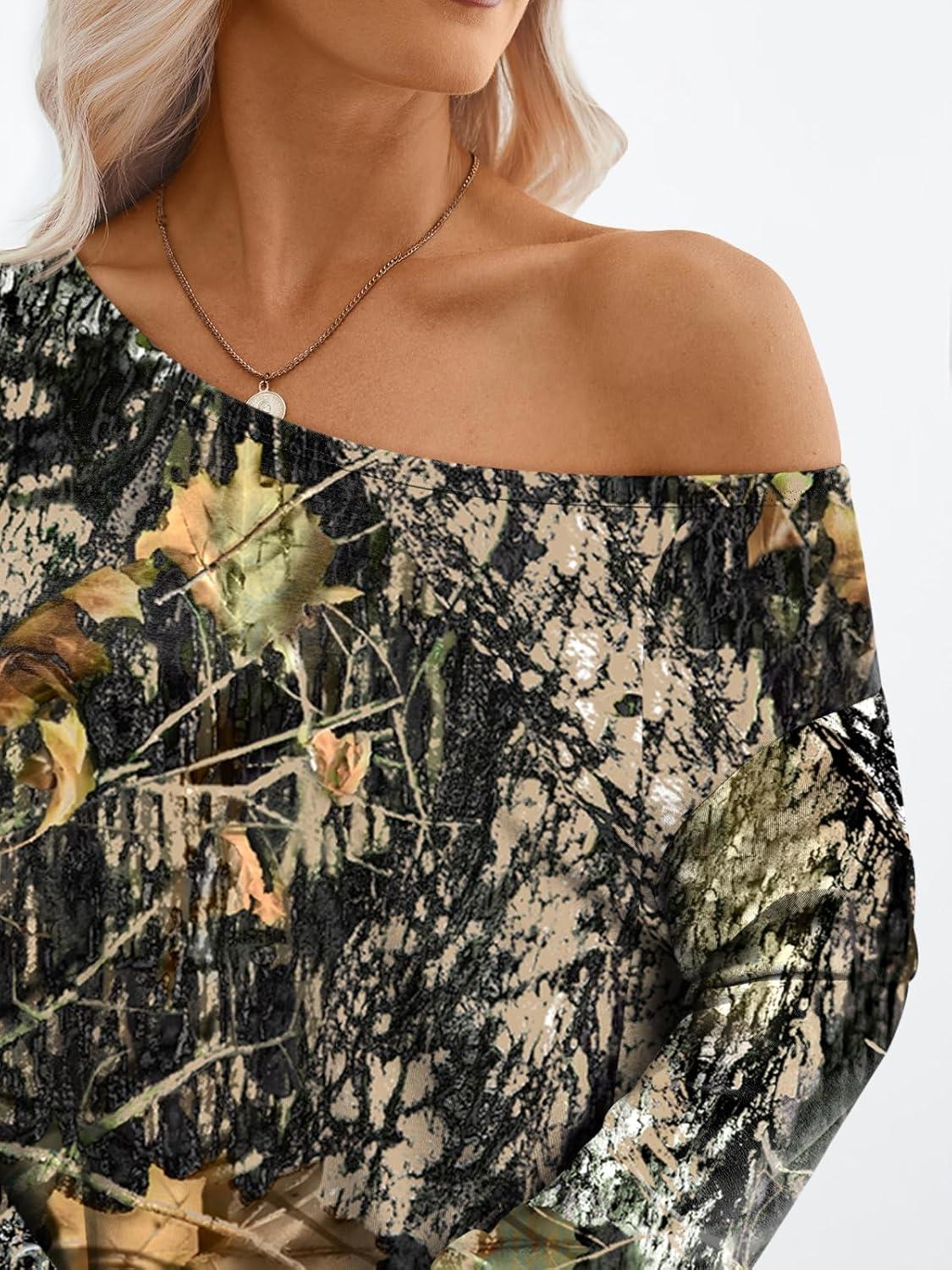 imageTrendy Queen Womens Off The Shoulder Tops Oversized Tshirts Long Sleeve 2025 Casual Basic TeesPrinted Green