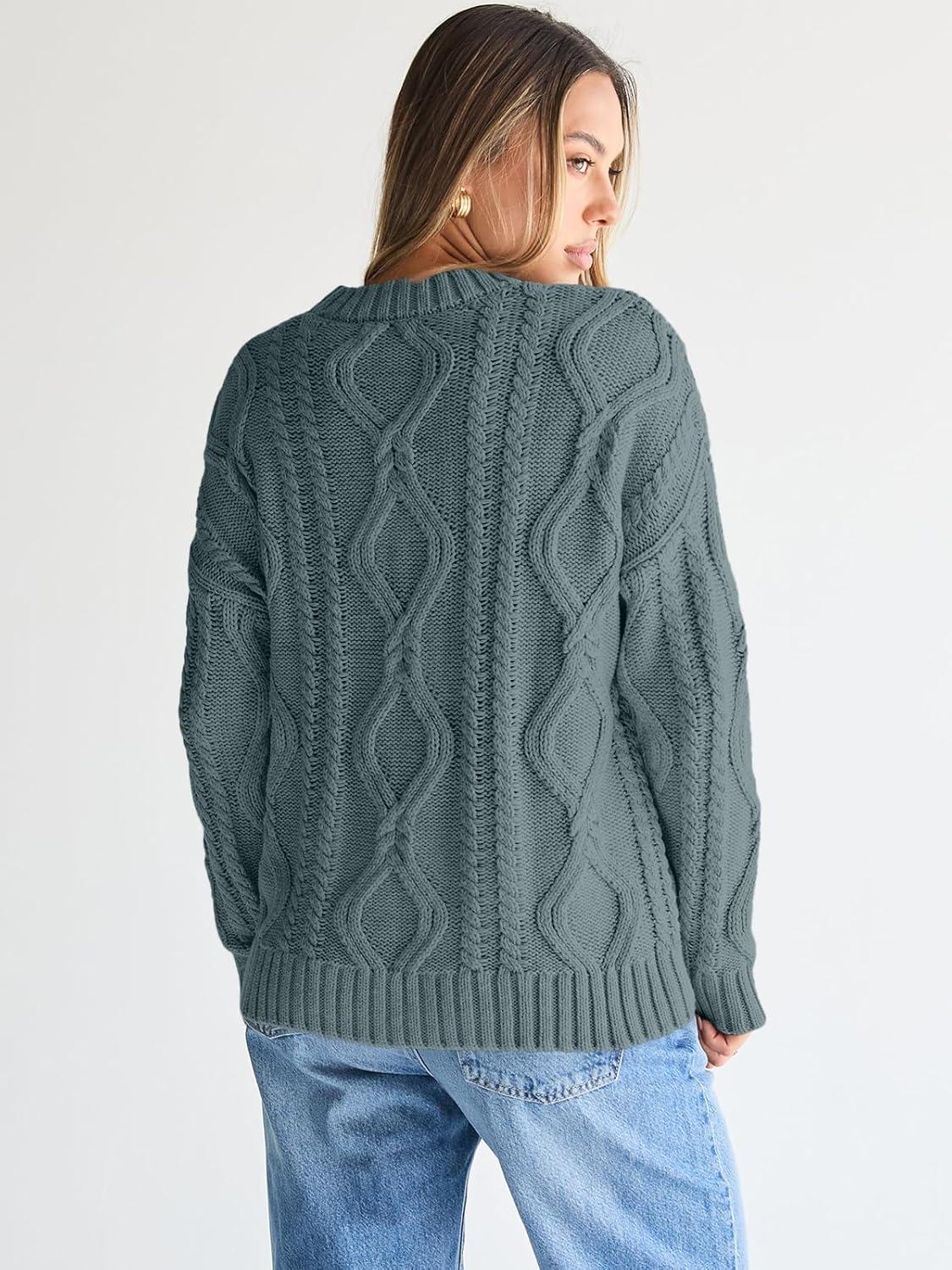 imageTrendy Queen Womens Oversized Cable Knit Crewneck SweatersDark Sage