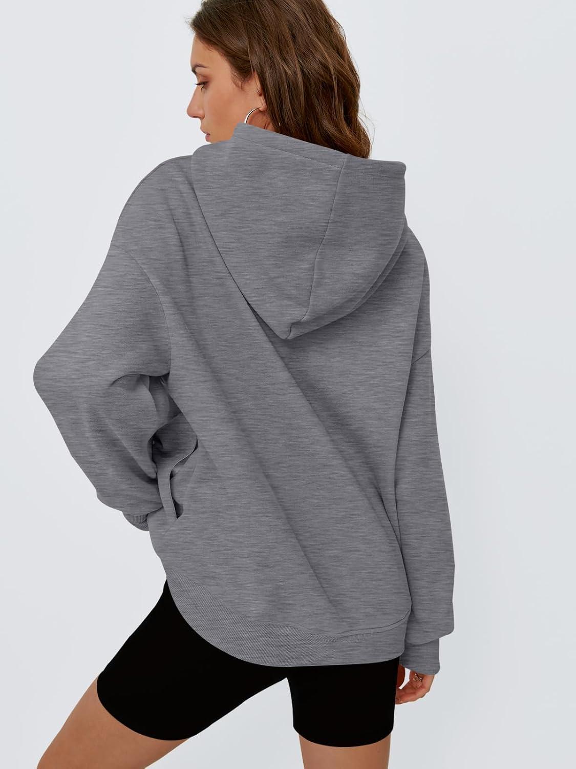 imageTrendy Queen Womens Oversized Hoodies Comfy Sweatshirts Fall Fashion 2025 Outfits Casual Tops Fleece Clothes with PocketsDarkgrey