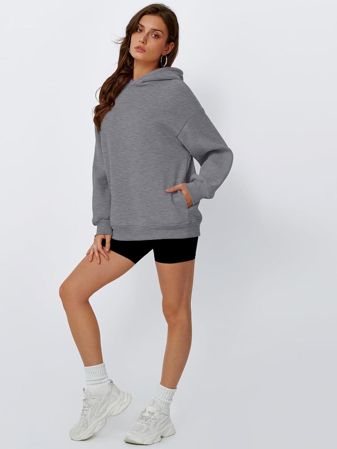 imageTrendy Queen Womens Oversized Hoodies Comfy Sweatshirts Fall Fashion 2025 Outfits Casual Tops Fleece Clothes with PocketsDarkgrey