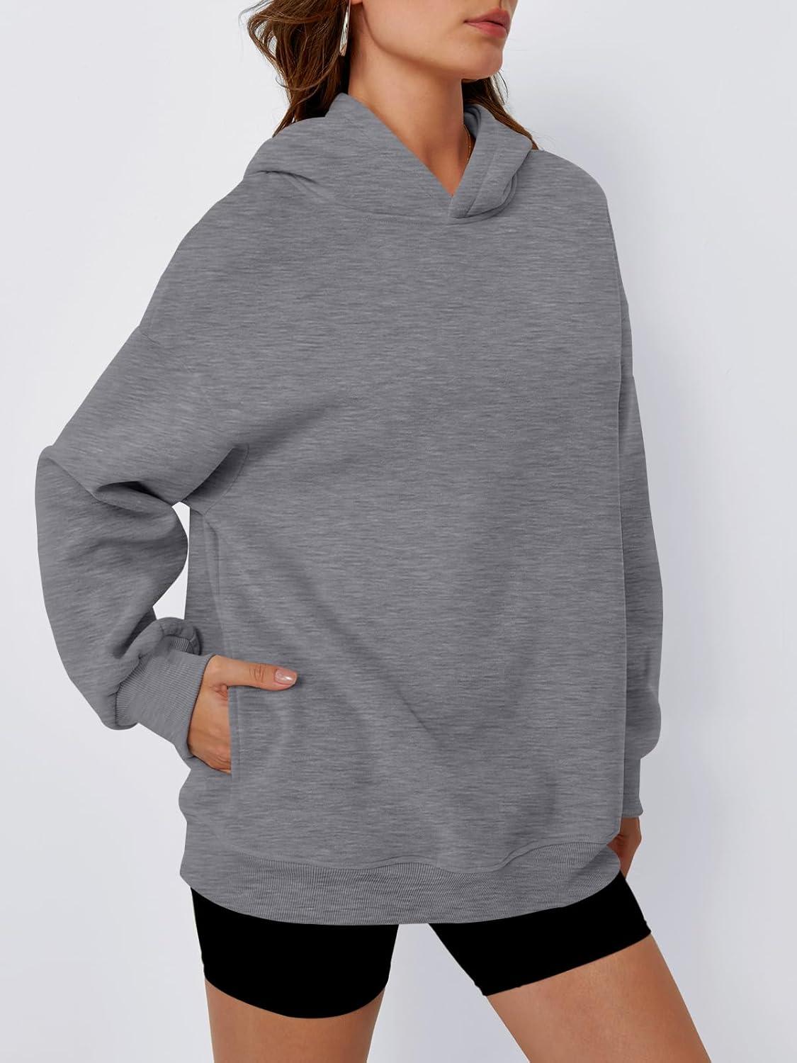 imageTrendy Queen Womens Oversized Hoodies Comfy Sweatshirts Fall Fashion 2025 Outfits Casual Tops Fleece Clothes with PocketsDarkgrey