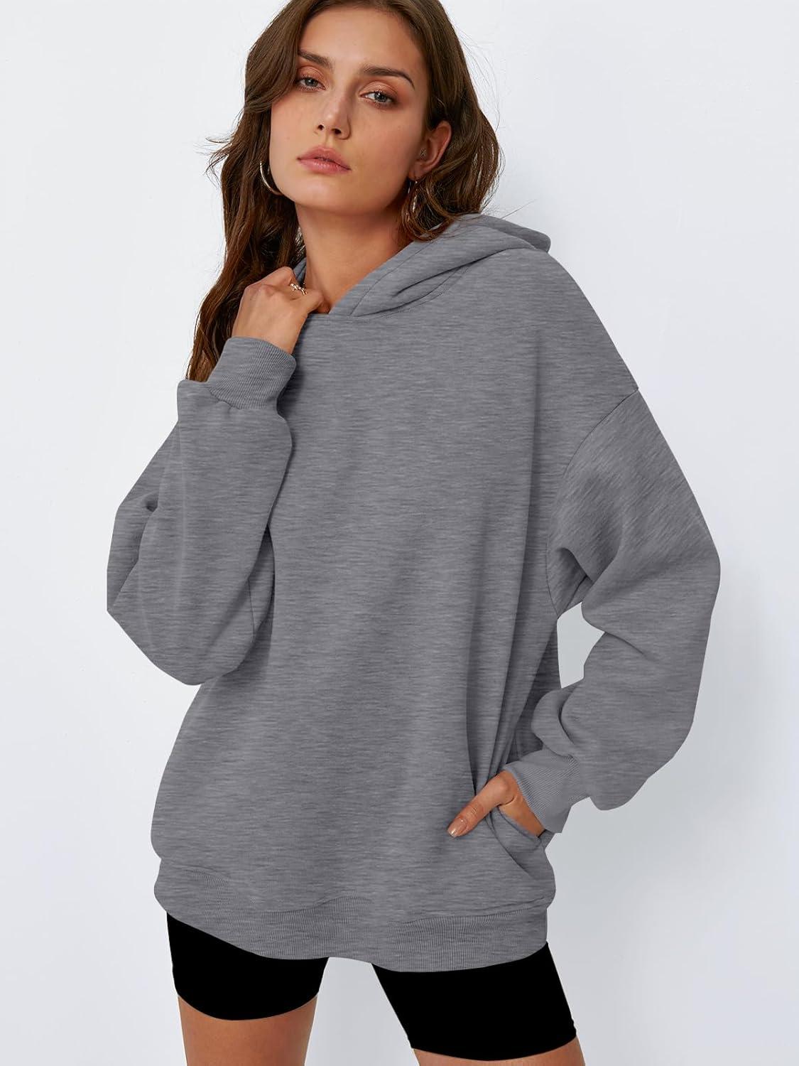 imageTrendy Queen Womens Oversized Hoodies Comfy Sweatshirts Fall Fashion 2025 Outfits Casual Tops Fleece Clothes with PocketsDarkgrey