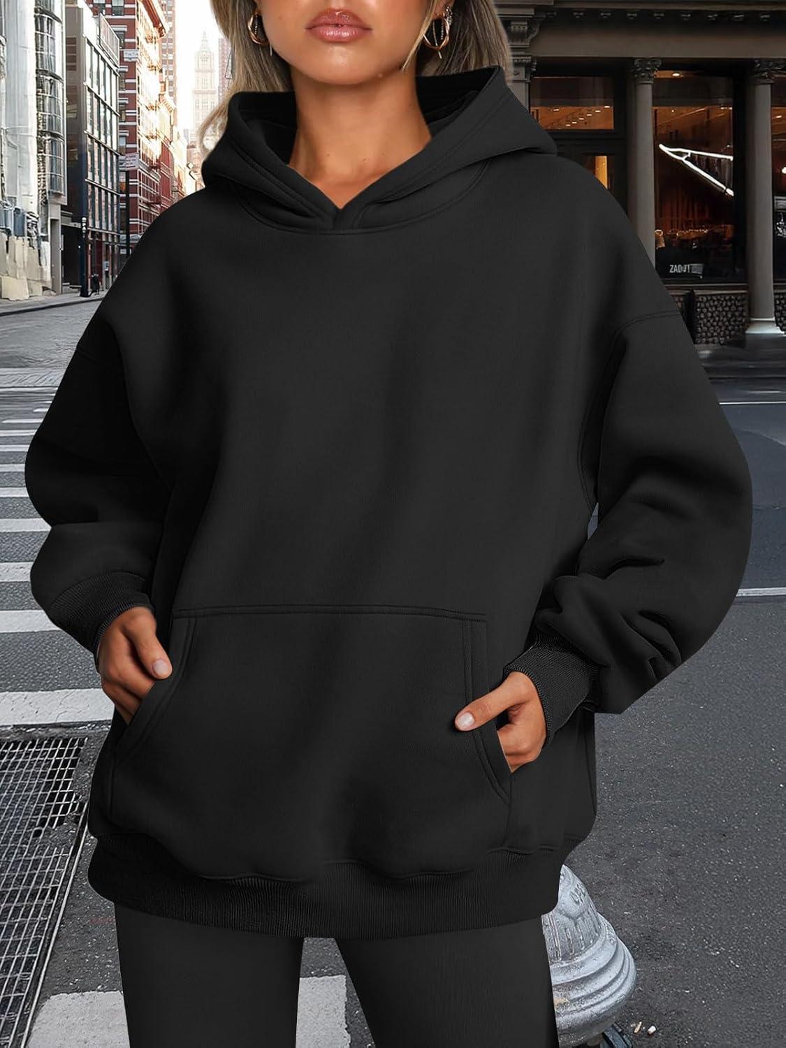 imageTrendy Queen Womens Oversized Hoodies Fleece Sweatshirts Fall Fashion Pullover Sweaters Winter ClothesBlack