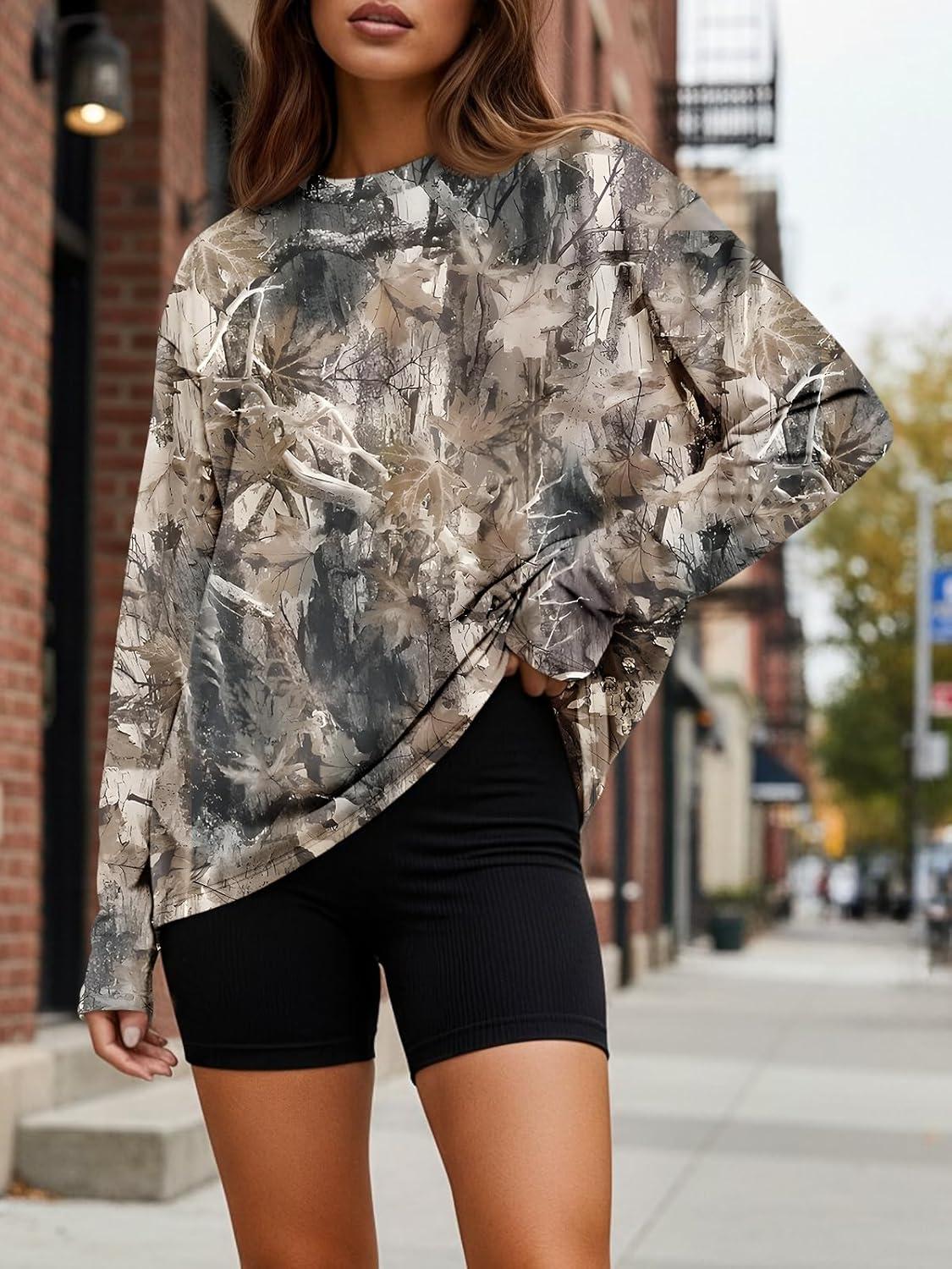 imageTrendy Queen Womens Oversized Long Sleeve T Shirts 2025 Basic Crewneck Tee Fall Tops Casual Workout Y2K ClothesCamokhakigrey