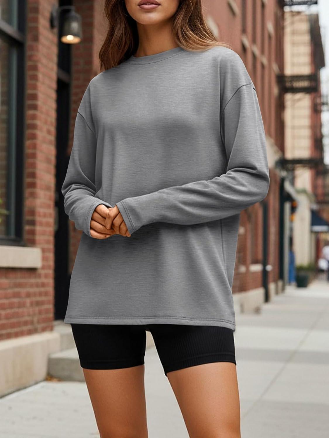 imageTrendy Queen Womens Oversized Long Sleeve T Shirts 2025 Basic Crewneck Tee Fall Tops Casual Workout Y2K ClothesGrey