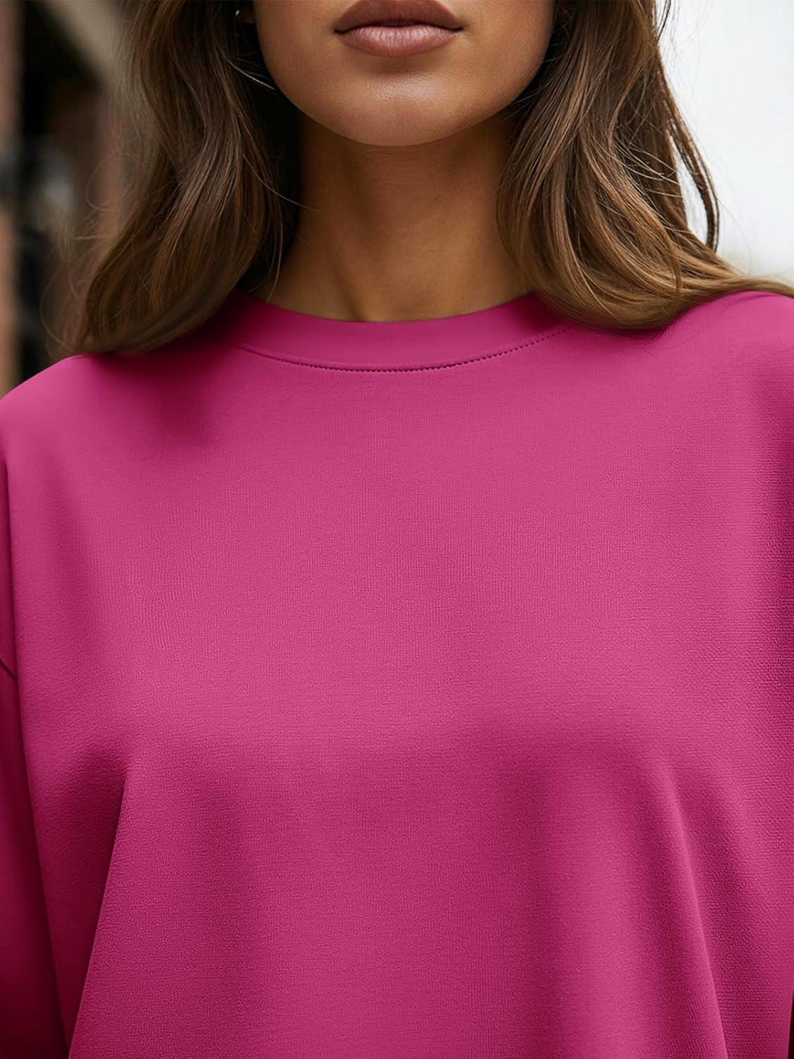 imageTrendy Queen Womens Oversized Long Sleeve T Shirts 2025 Basic Crewneck Tee Fall Tops Casual Workout Y2K ClothesHotpink