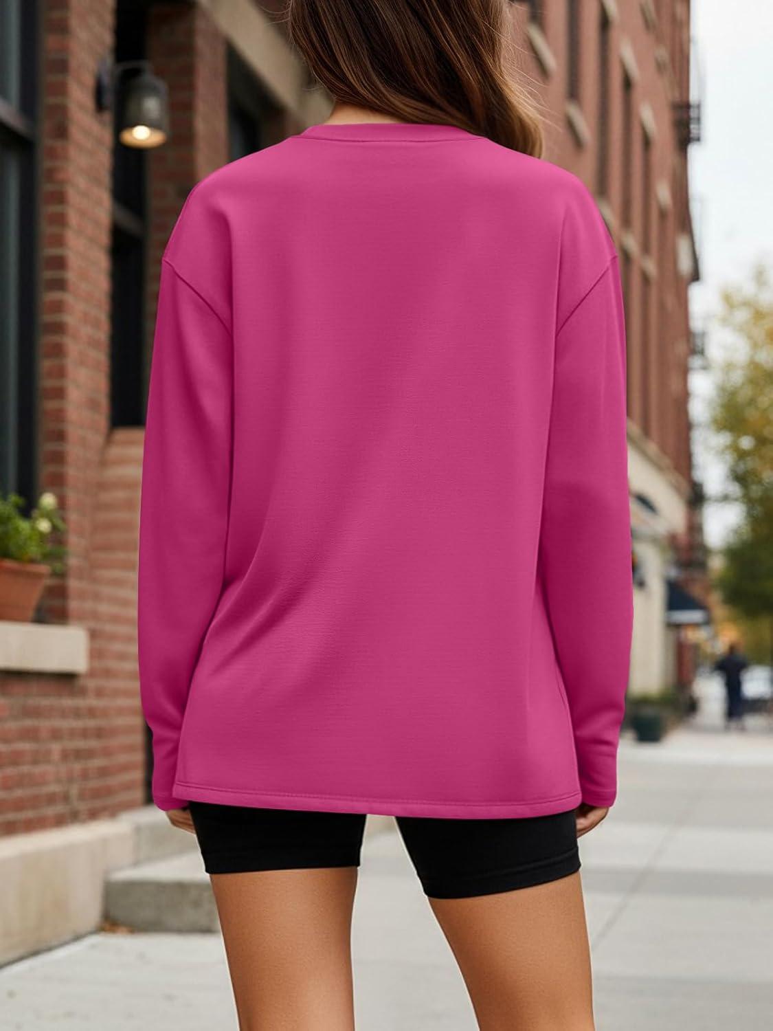 imageTrendy Queen Womens Oversized Long Sleeve T Shirts 2025 Basic Crewneck Tee Fall Tops Casual Workout Y2K ClothesHotpink