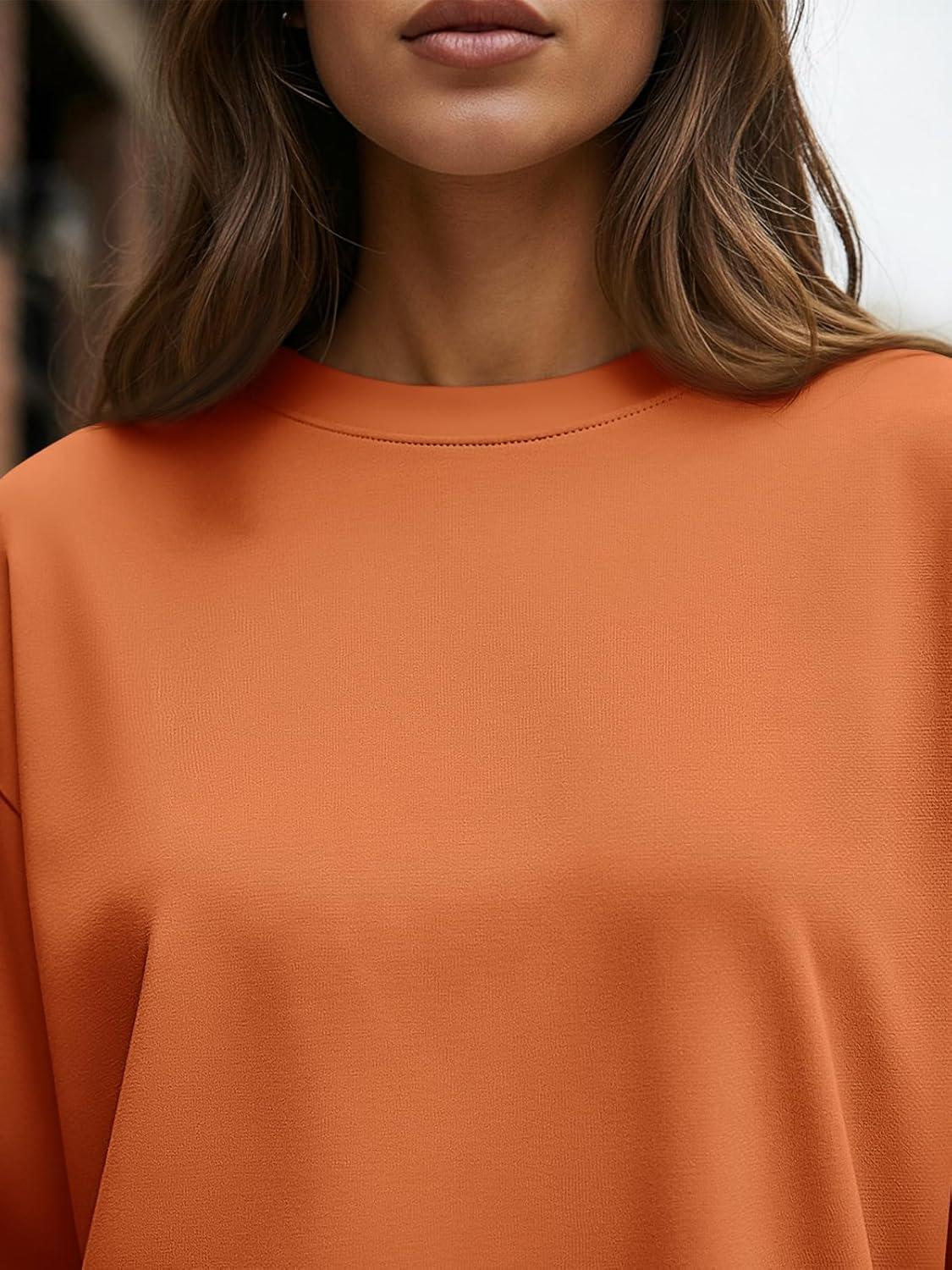 imageTrendy Queen Womens Oversized Long Sleeve T Shirts 2025 Basic Crewneck Tee Fall Tops Casual Workout Y2K ClothesOrange