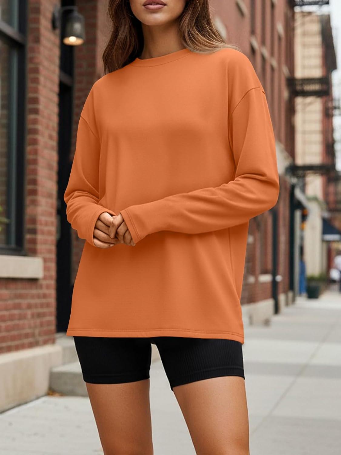 imageTrendy Queen Womens Oversized Long Sleeve T Shirts 2025 Basic Crewneck Tee Fall Tops Casual Workout Y2K ClothesOrange