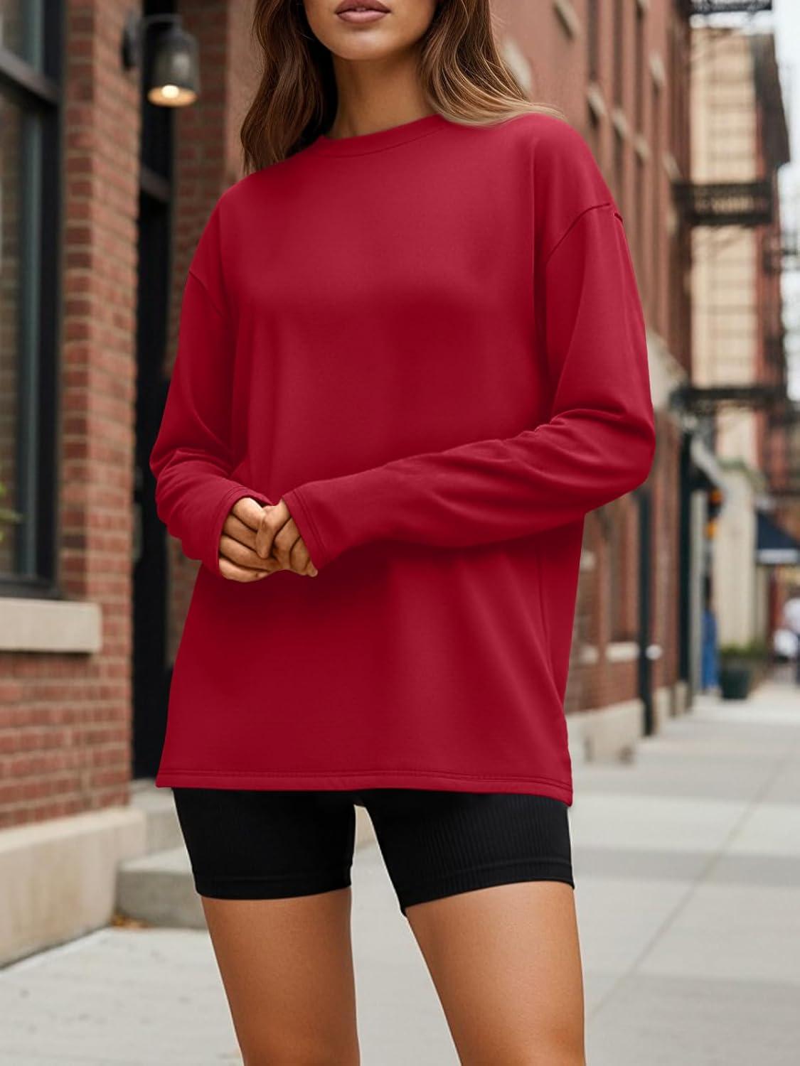 imageTrendy Queen Womens Oversized Long Sleeve T Shirts 2025 Basic Crewneck Tee Fall Tops Casual Workout Y2K ClothesRed