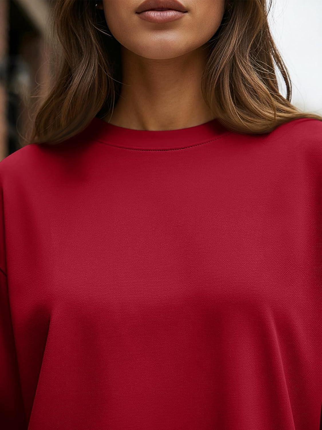 imageTrendy Queen Womens Oversized Long Sleeve T Shirts 2025 Basic Crewneck Tee Fall Tops Casual Workout Y2K ClothesRed