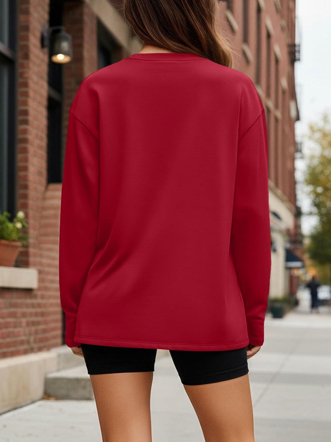 imageTrendy Queen Womens Oversized Long Sleeve T Shirts 2025 Basic Crewneck Tee Fall Tops Casual Workout Y2K ClothesRed