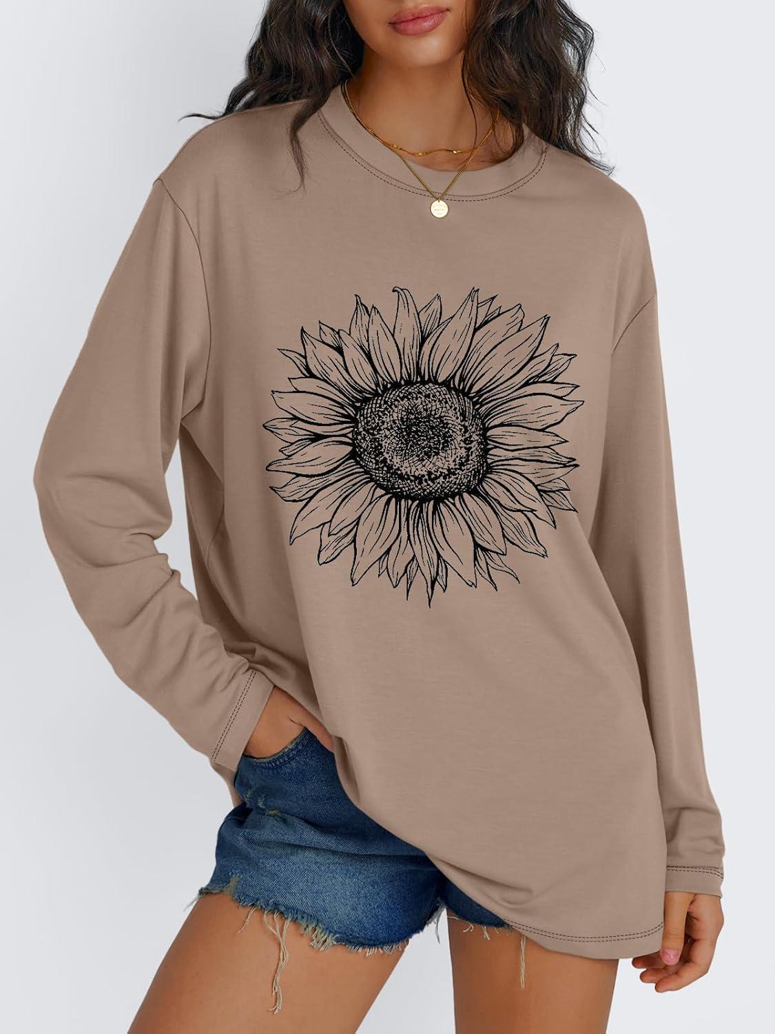 imageTrendy Queen Womens Oversized Long Sleeve T Shirts 2025 Basic Crewneck Tee Fall Tops Casual Workout Y2K ClothesSunflower Khaki