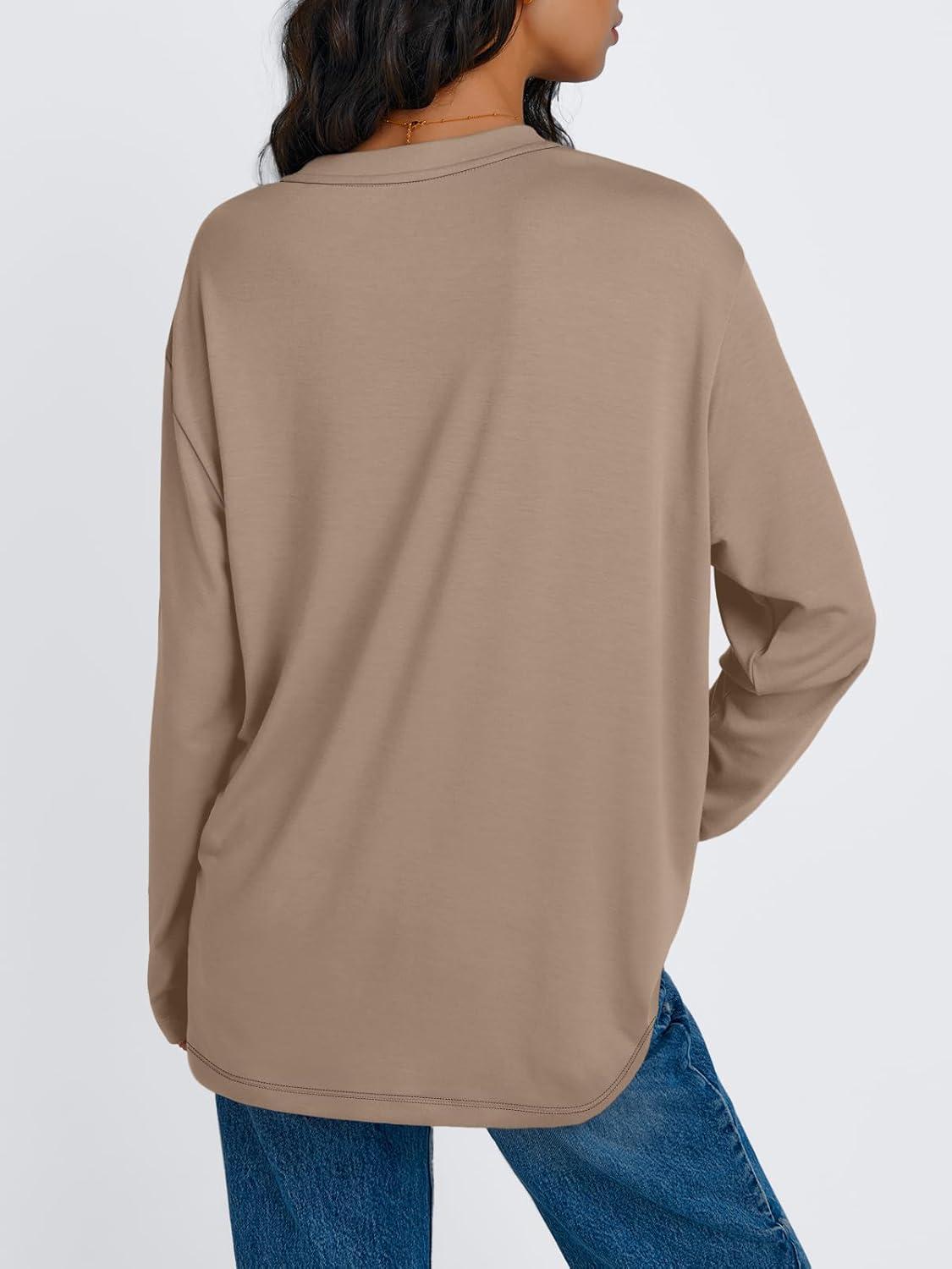 imageTrendy Queen Womens Oversized Long Sleeve T Shirts 2025 Basic Crewneck Tee Fall Tops Casual Workout Y2K ClothesSunflower Khaki