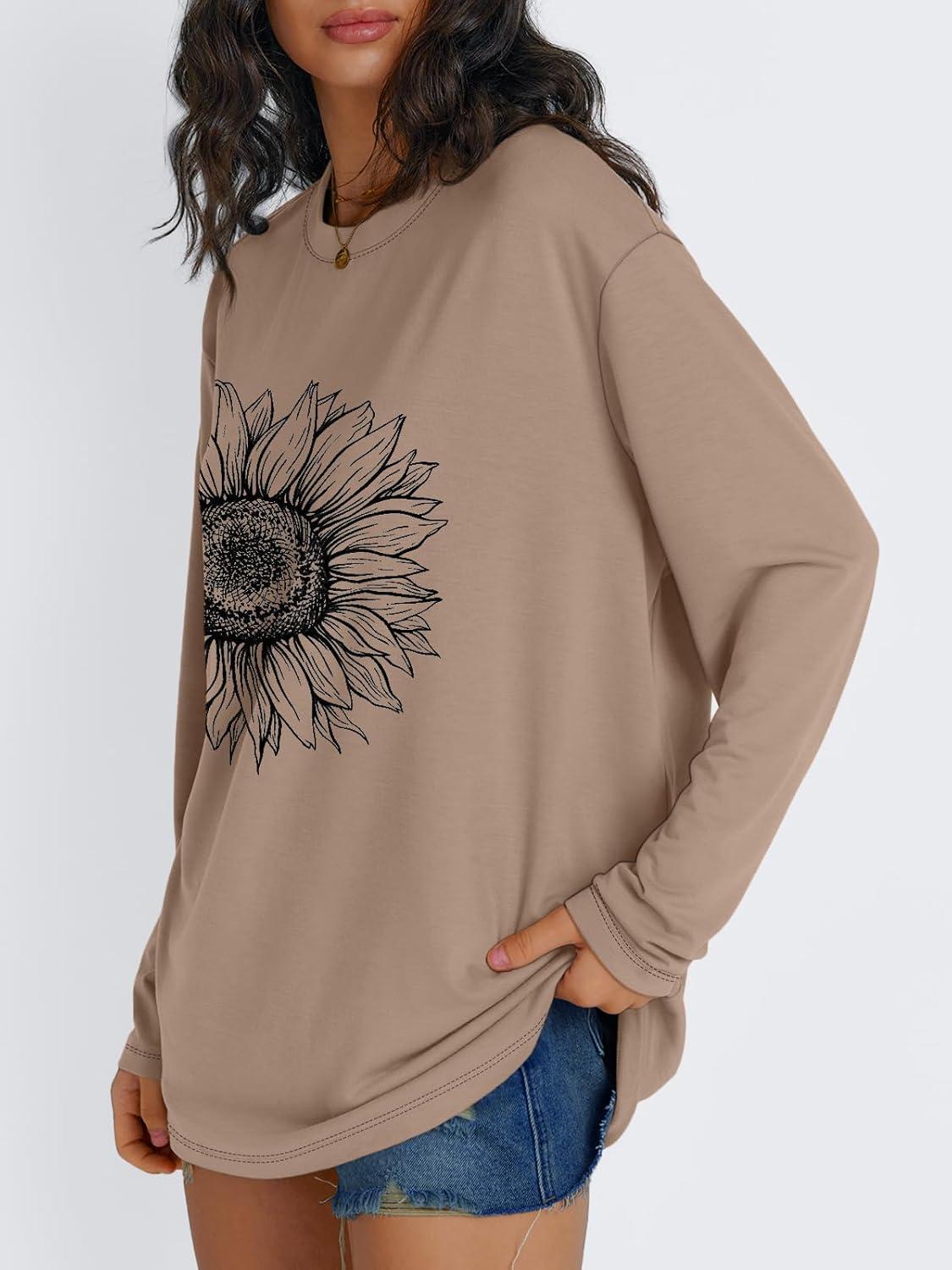 imageTrendy Queen Womens Oversized Long Sleeve T Shirts 2025 Basic Crewneck Tee Fall Tops Casual Workout Y2K ClothesSunflower Khaki
