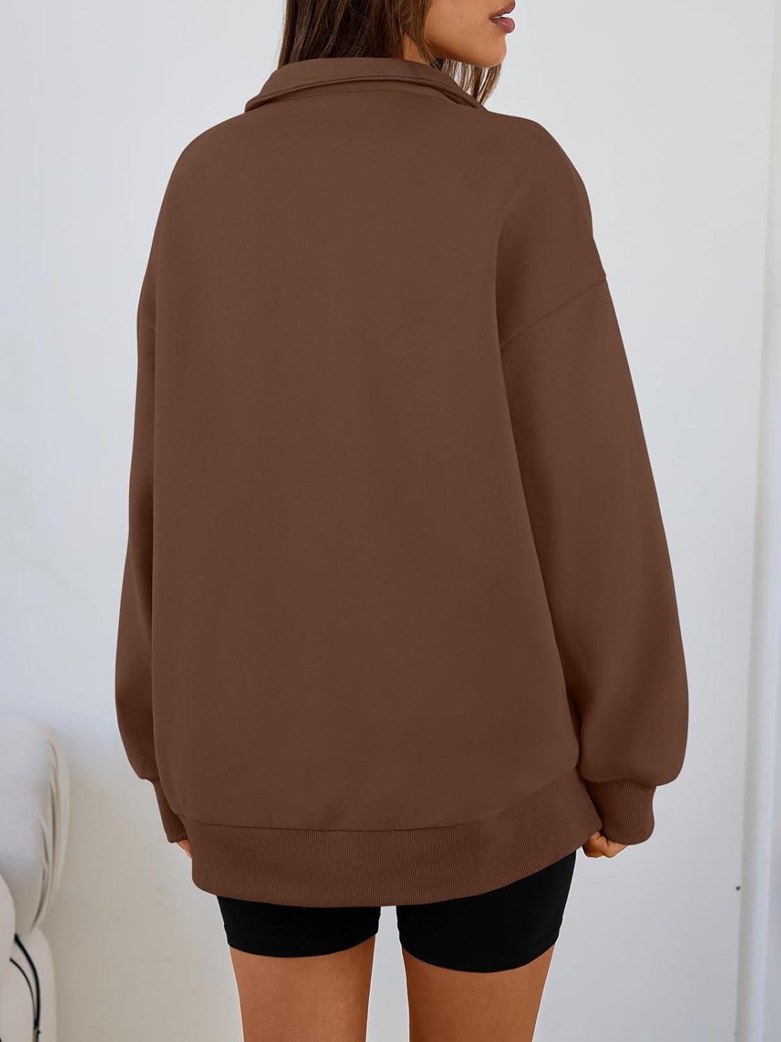 imageTrendy Queen Womens Oversized Sweatshirts Fall Sweaters Fashion Hoodies Half Zip Pullover Long Sleeve Shirts ClothesBrown