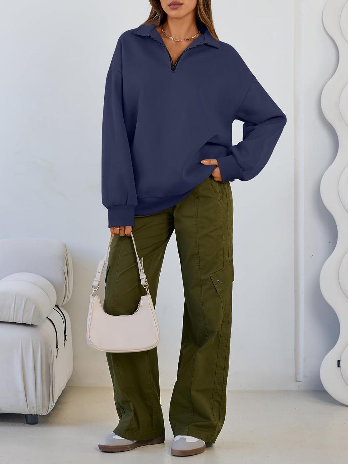 imageTrendy Queen Womens Oversized Sweatshirts Fall Sweaters Fashion Hoodies Half Zip Pullover Long Sleeve Shirts ClothesDarkblue