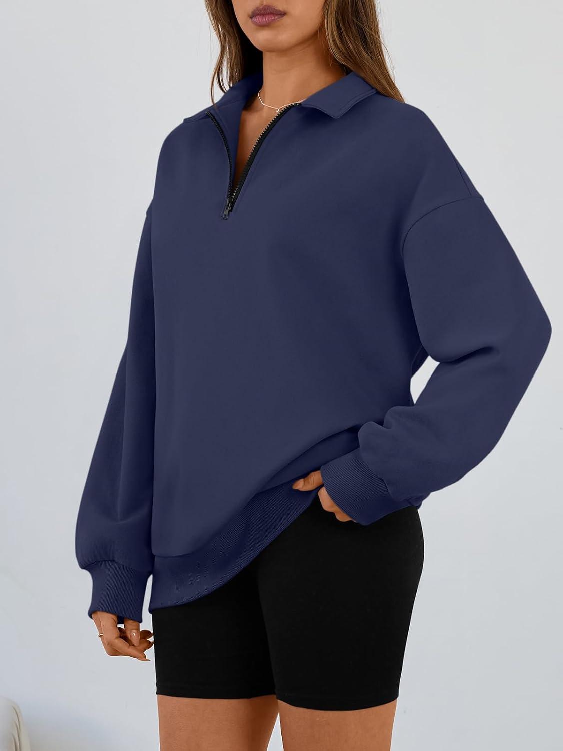 imageTrendy Queen Womens Oversized Sweatshirts Fall Sweaters Fashion Hoodies Half Zip Pullover Long Sleeve Shirts ClothesDarkblue