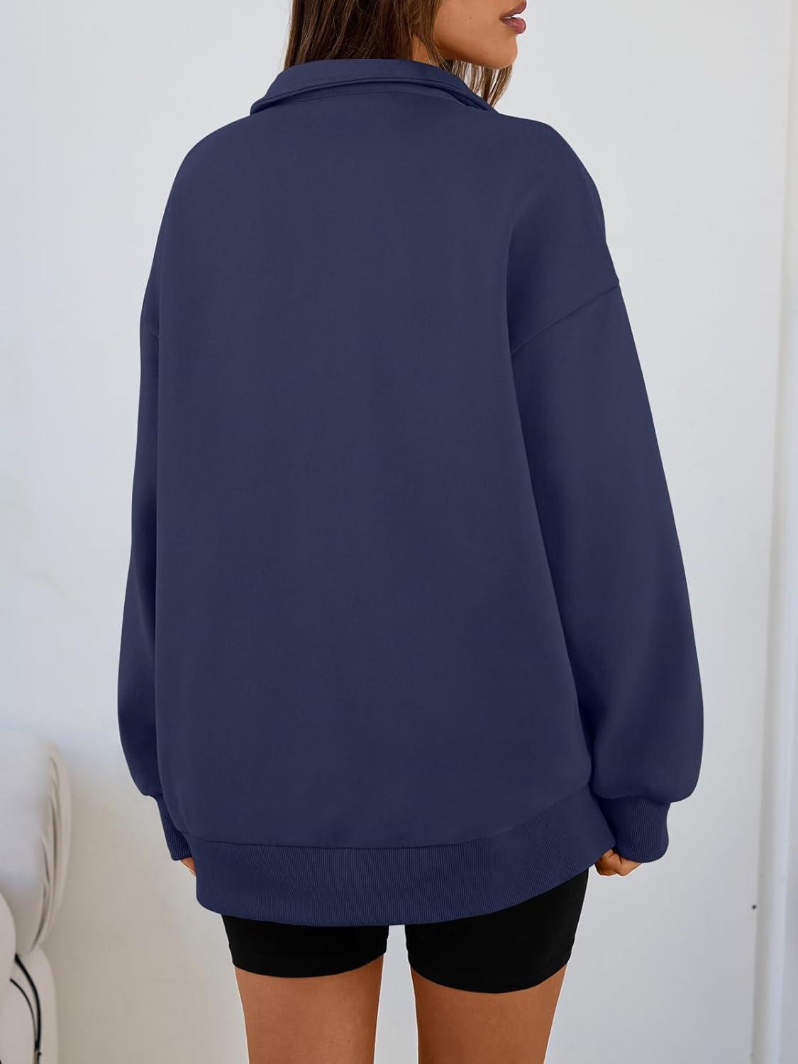 imageTrendy Queen Womens Oversized Sweatshirts Fall Sweaters Fashion Hoodies Half Zip Pullover Long Sleeve Shirts ClothesDarkblue