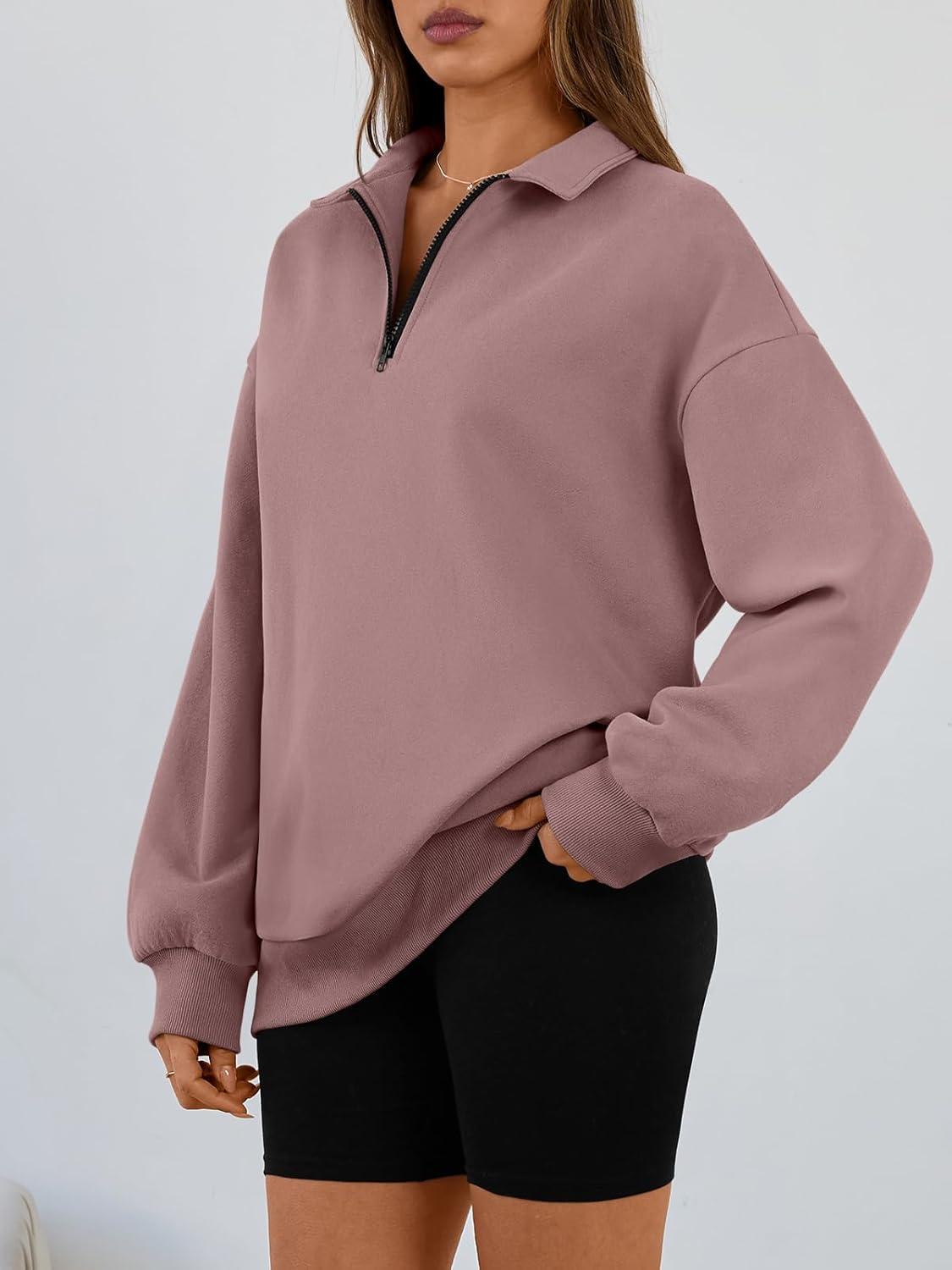 imageTrendy Queen Womens Oversized Sweatshirts Fall Sweaters Fashion Hoodies Half Zip Pullover Long Sleeve Shirts ClothesDarkpink