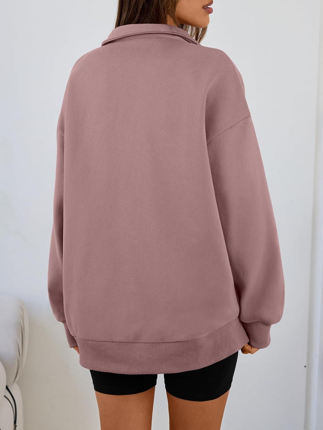 imageTrendy Queen Womens Oversized Sweatshirts Fall Sweaters Fashion Hoodies Half Zip Pullover Long Sleeve Shirts ClothesDarkpink