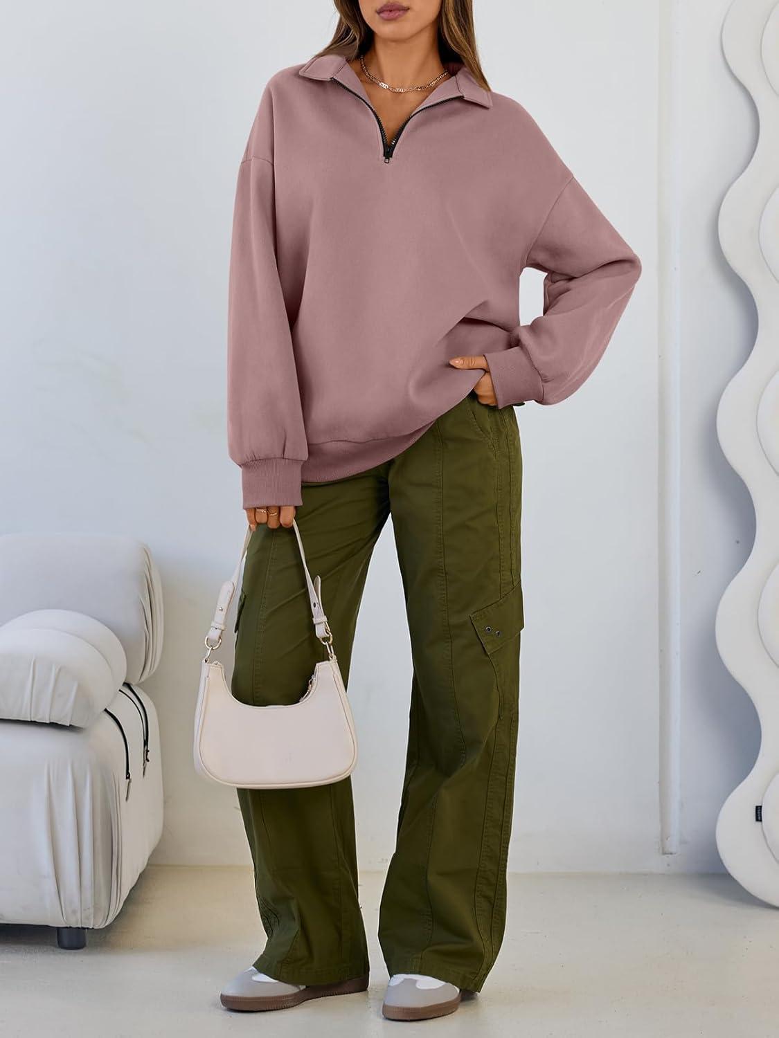 imageTrendy Queen Womens Oversized Sweatshirts Fall Sweaters Fashion Hoodies Half Zip Pullover Long Sleeve Shirts ClothesDarkpink