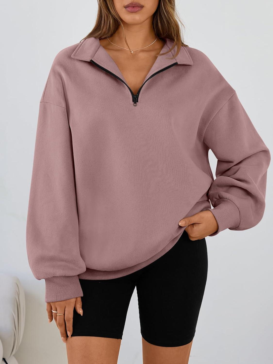 imageTrendy Queen Womens Oversized Sweatshirts Fall Sweaters Fashion Hoodies Half Zip Pullover Long Sleeve Shirts ClothesDarkpink