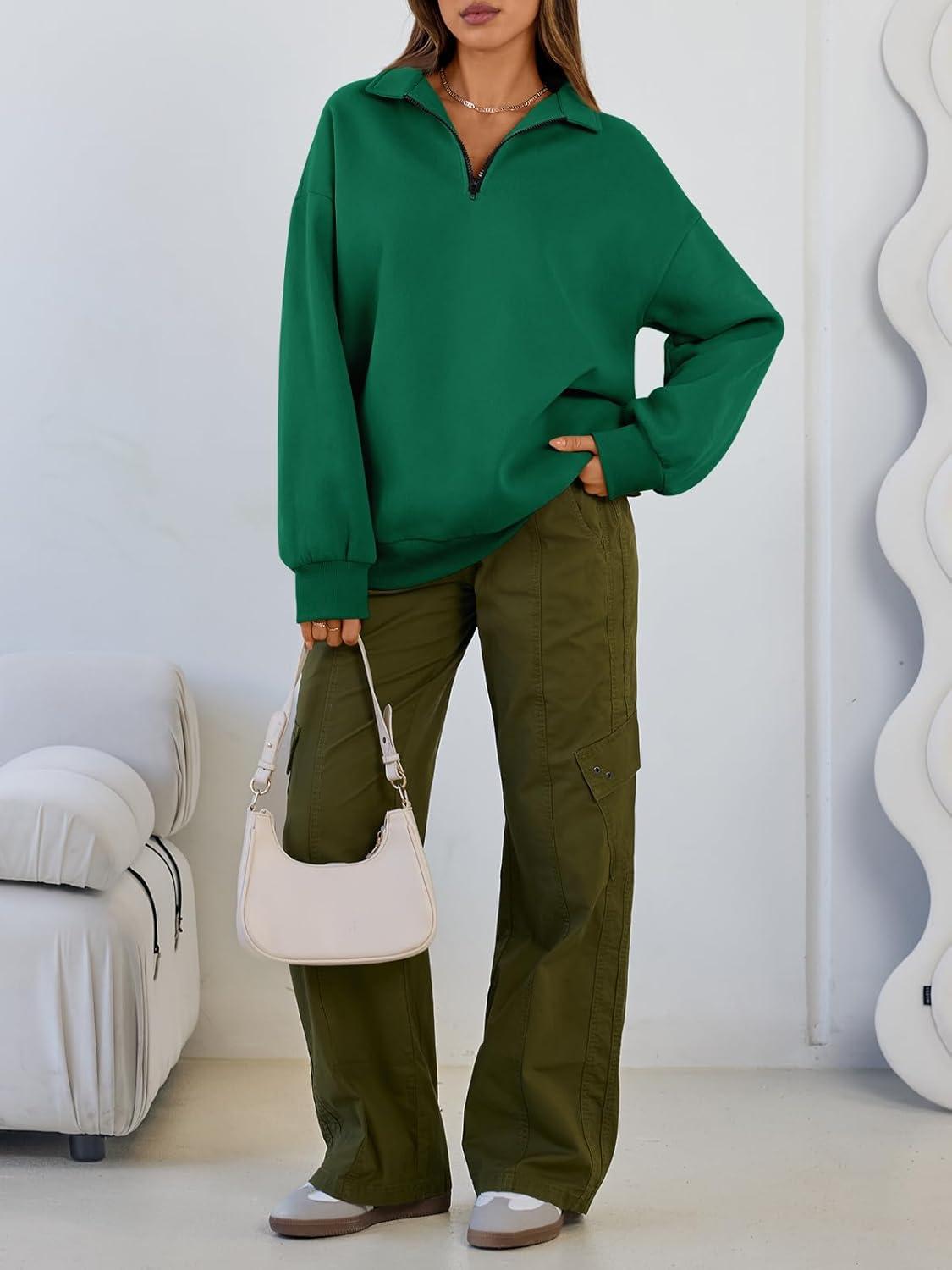 imageTrendy Queen Womens Oversized Sweatshirts Fall Sweaters Fashion Hoodies Half Zip Pullover Long Sleeve Shirts ClothesGrass