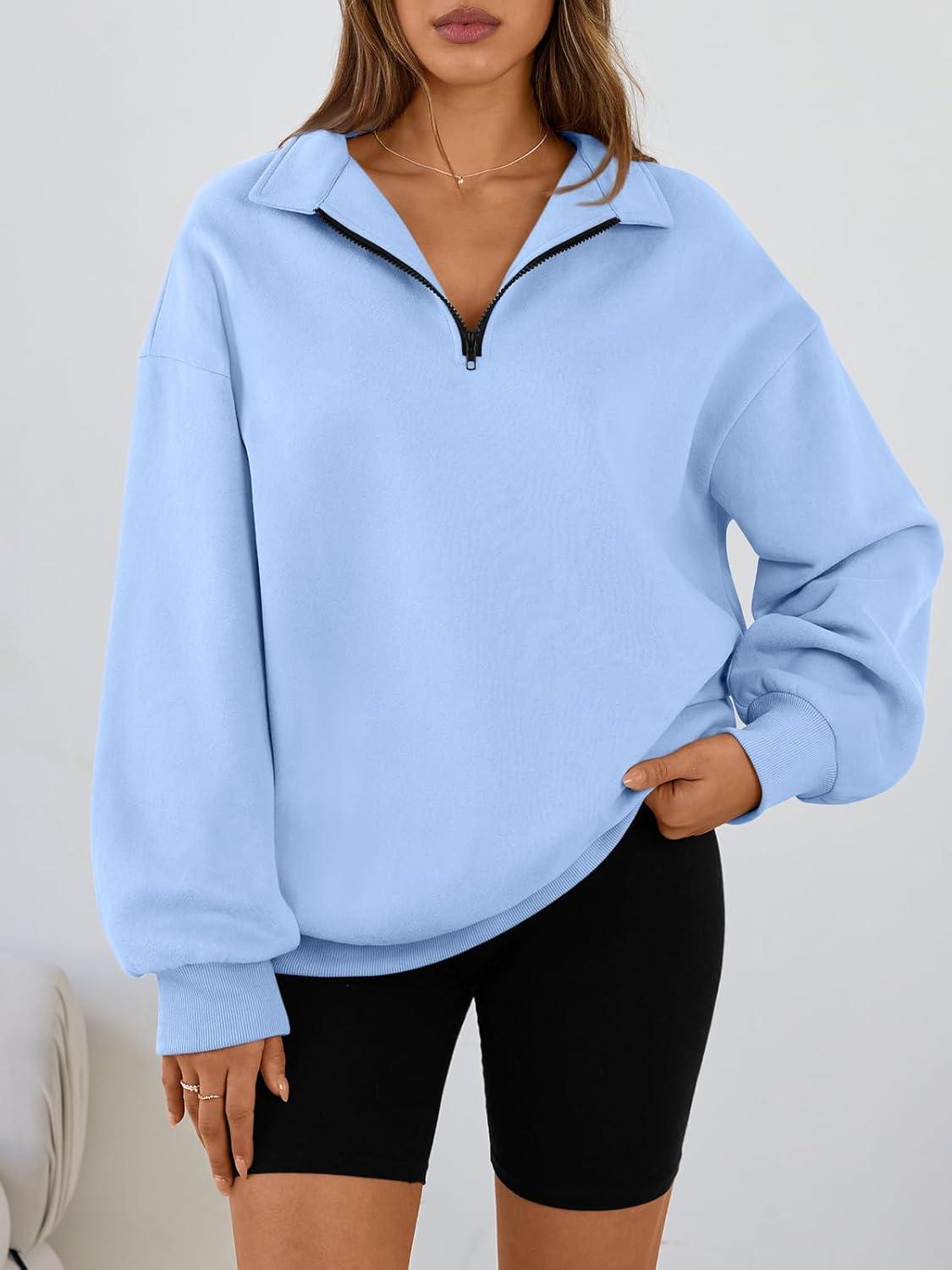 imageTrendy Queen Womens Oversized Sweatshirts Fall Sweaters Fashion Hoodies Half Zip Pullover Long Sleeve Shirts ClothesLightblue