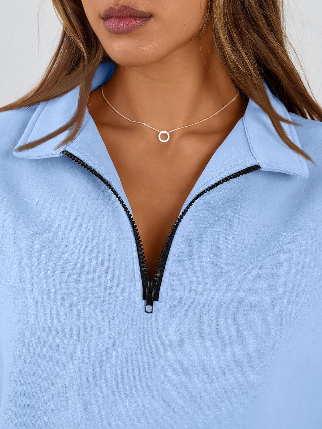 imageTrendy Queen Womens Oversized Sweatshirts Fall Sweaters Fashion Hoodies Half Zip Pullover Long Sleeve Shirts ClothesLightblue